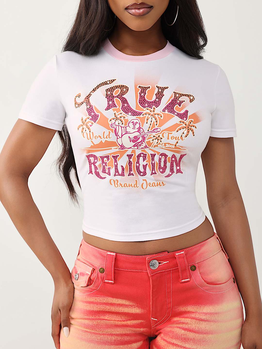 CAMISETA CORTA CL&Aacute;SICA CON CRISTALES, image 1