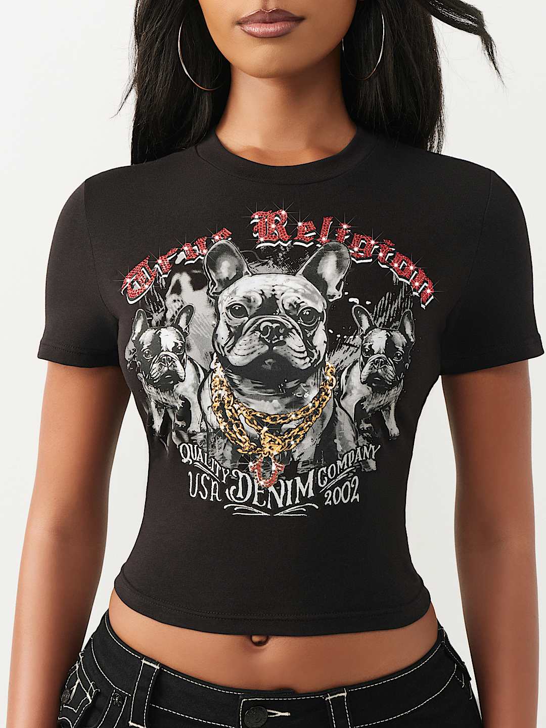 T-SHIRT COURT BOULEDOGUE FRAN&Ccedil;AIS ET CRISTAUX, image 1