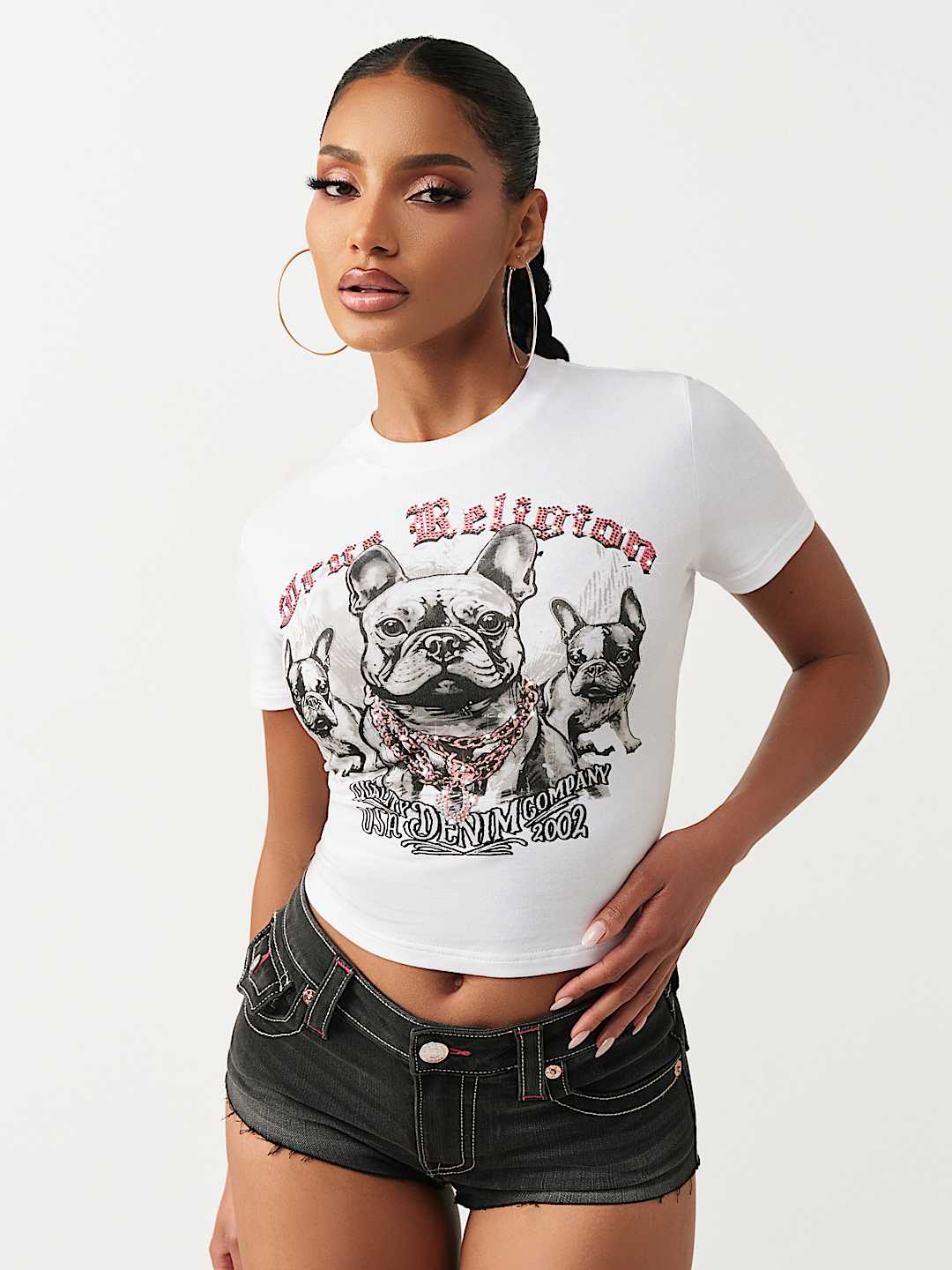 CAMISETA CORTA CON CRISTALES Y BULLDOG FRANC&Eacute;S, image 2