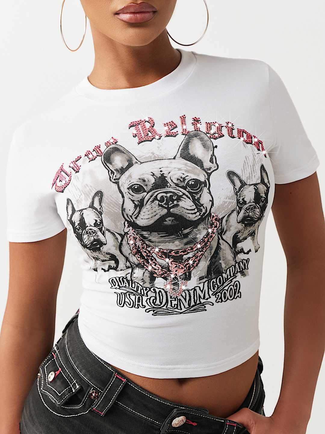 CAMISETA CORTA CON CRISTALES Y BULLDOG FRANC&Eacute;S, image 1