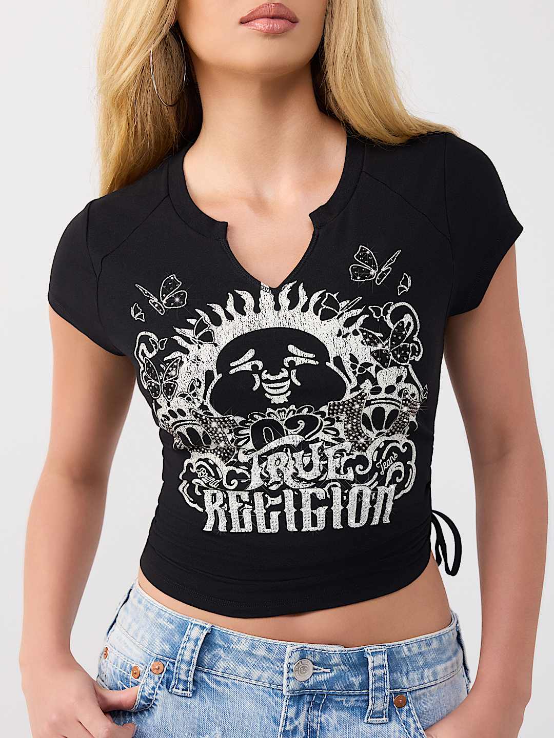 CAMISETA CON LATERAL FRUNCIDO Y MANGAS CASQUILLO RAGL&Aacute;N, image 1