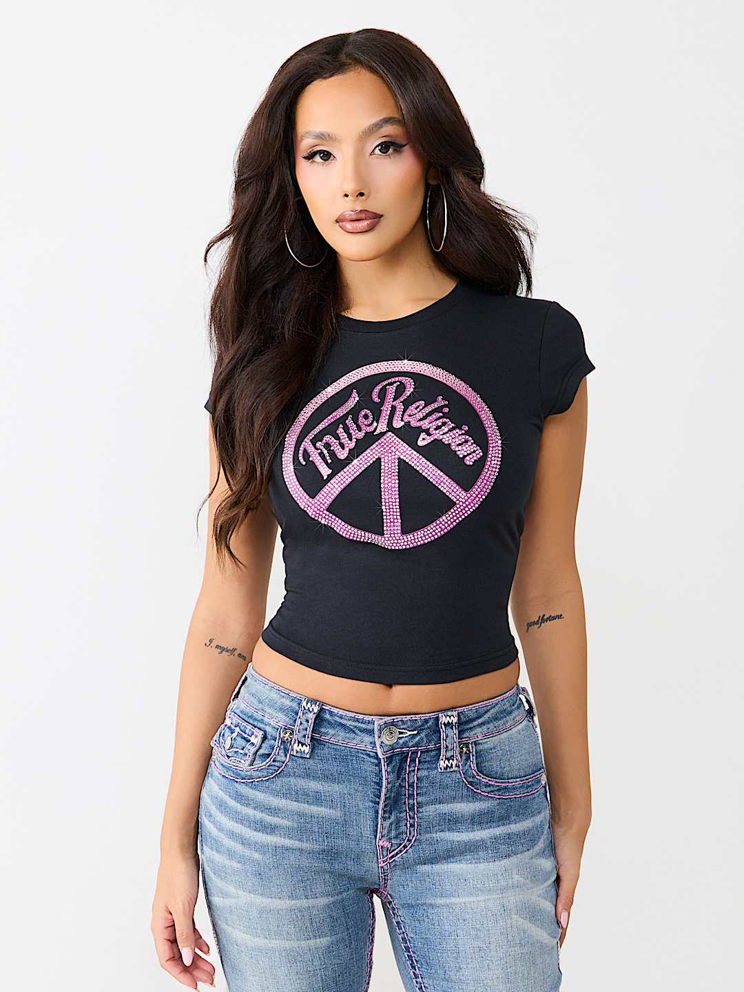 CRYSTAL PEACE SIGN  BABY TEE