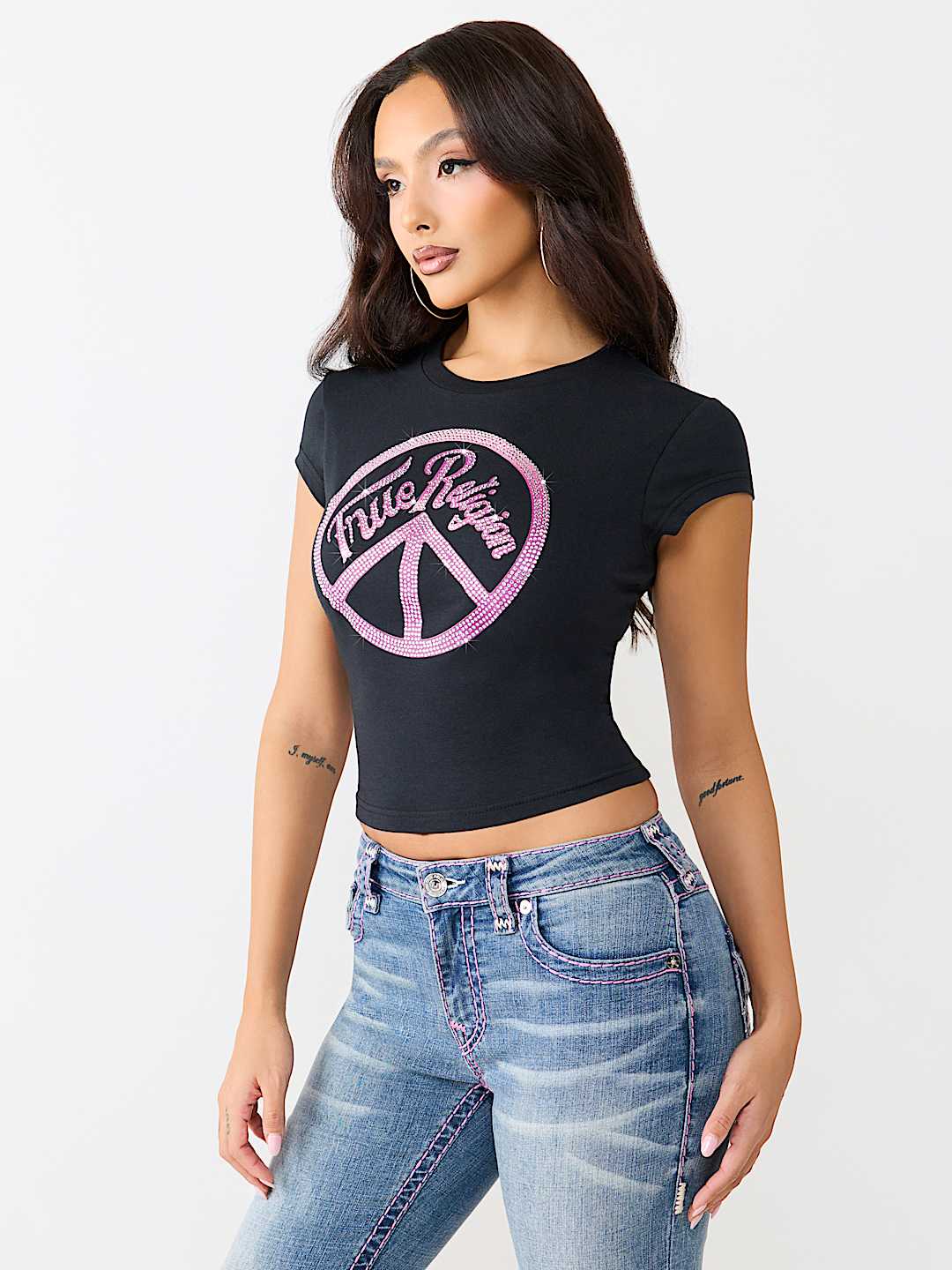 CRYSTAL PEACE SIGN  BABY TEE