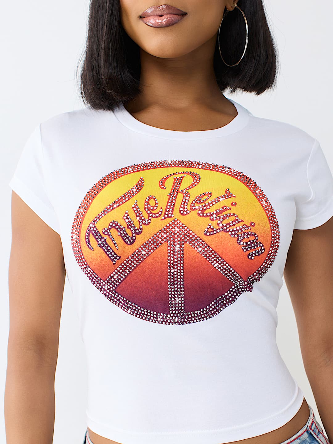CRYSTAL PEACE SIGN  BABY TEE