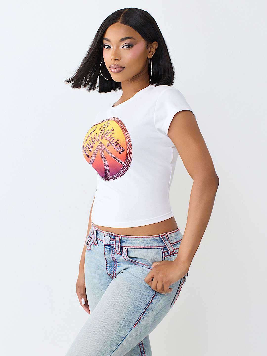 CRYSTAL PEACE SIGN  BABY TEE