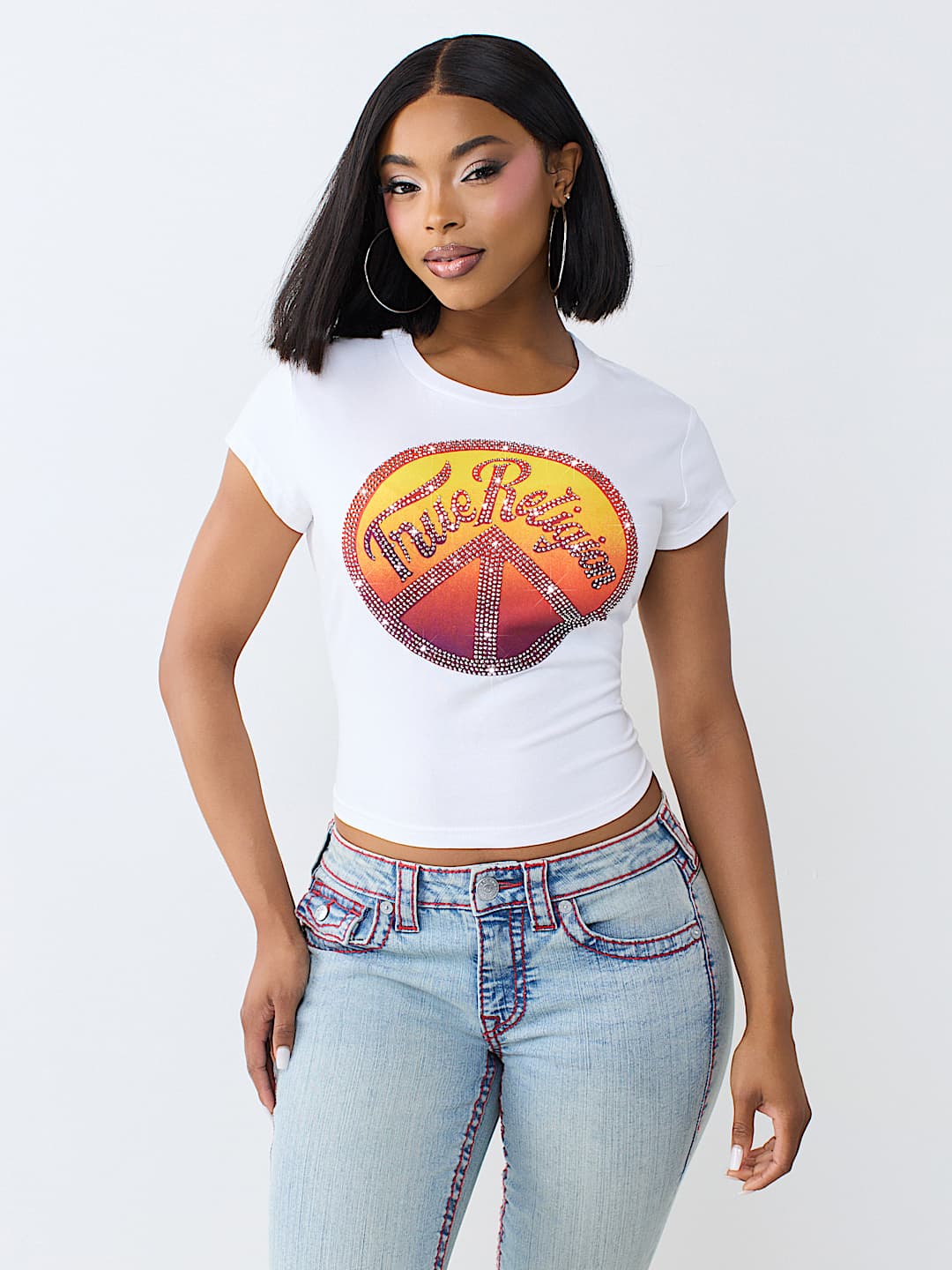 CRYSTAL PEACE SIGN  BABY TEE