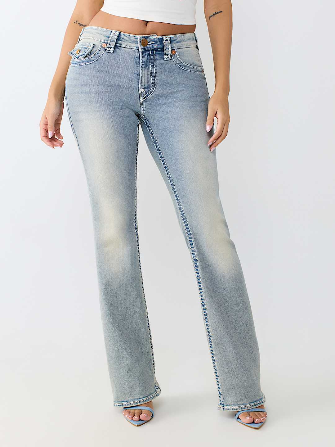 BECCA MID RISE TIGER SUPER T FLAP BOOTCUT JEAN