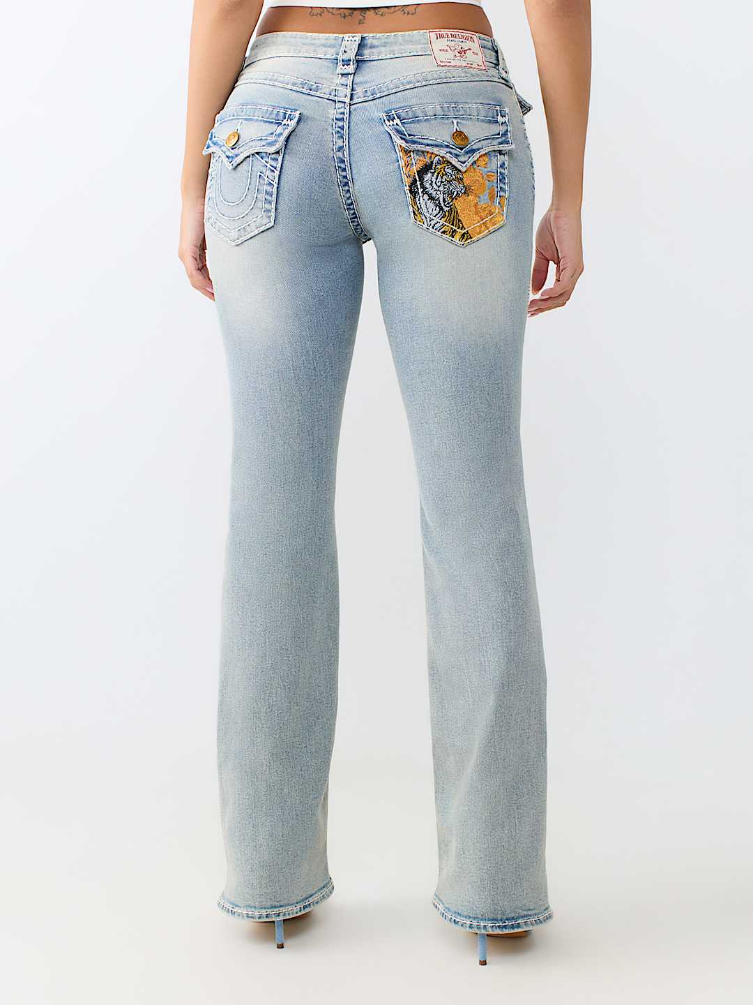 BECCA MID RISE TIGER SUPER T FLAP BOOTCUT JEAN