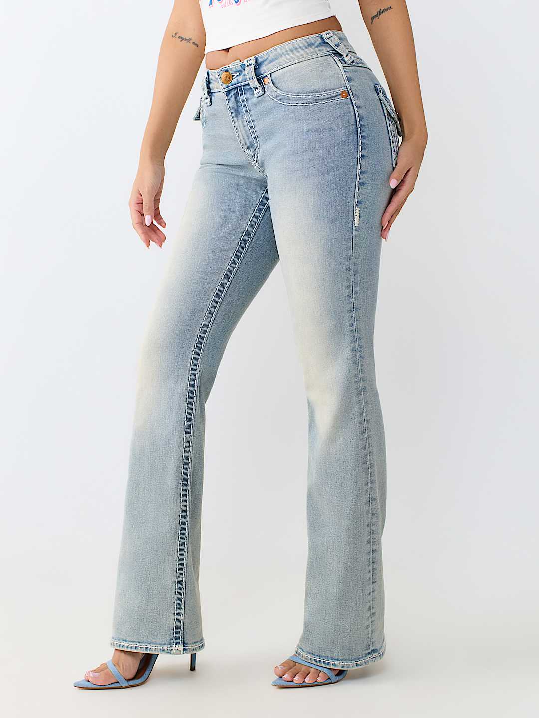 BECCA MID RISE TIGER SUPER T FLAP BOOTCUT JEAN