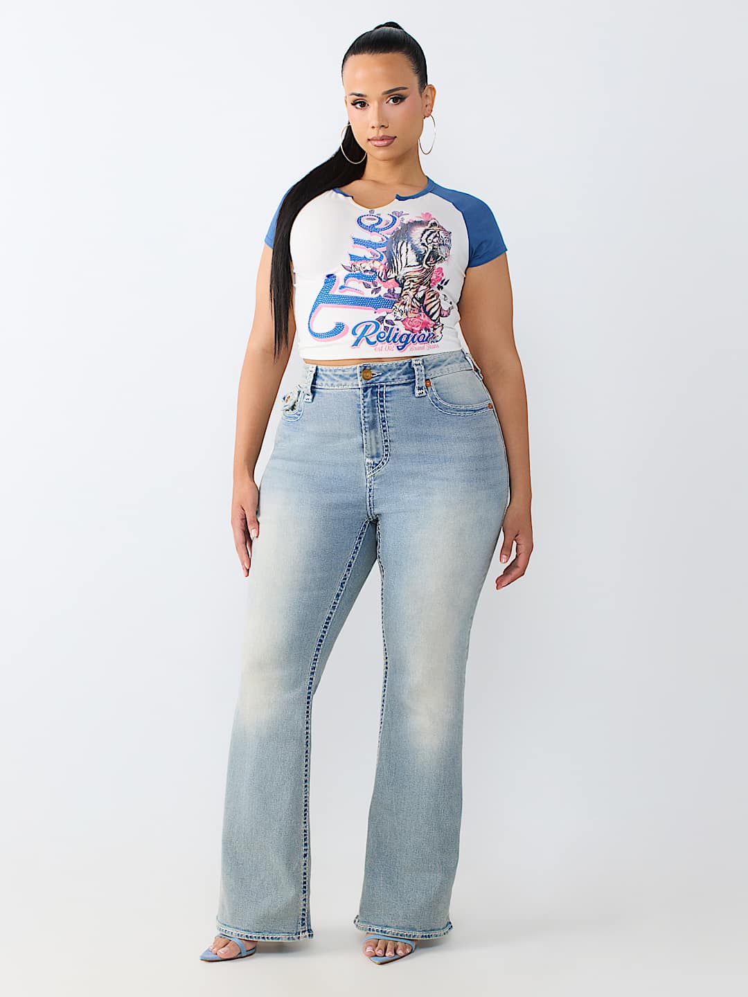 PLUS BECCA MID RISE TIGER SUPER T FLAP BOOTCUT JEAN