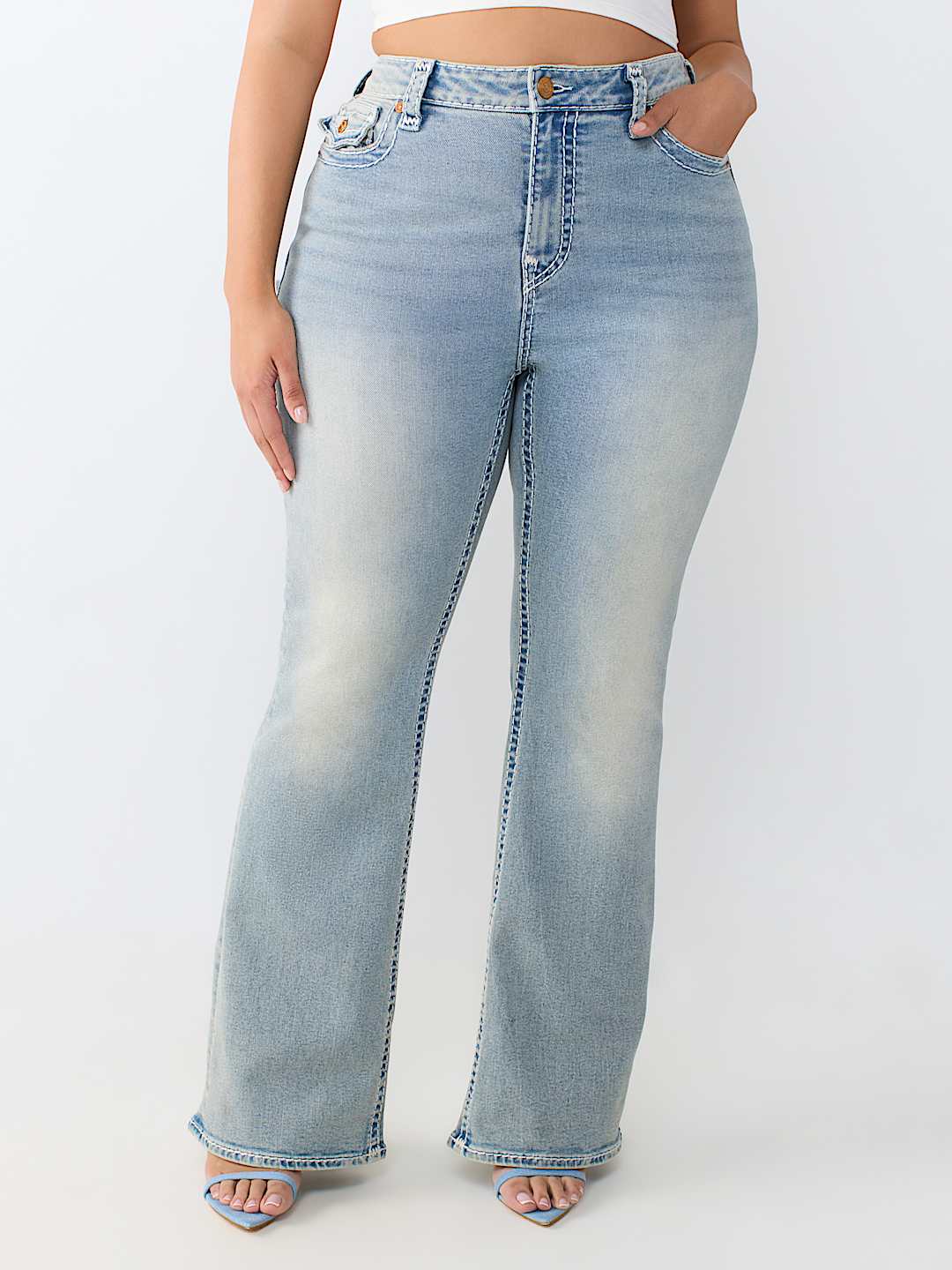 PLUS BECCA MID RISE TIGER SUPER T FLAP BOOTCUT JEAN
