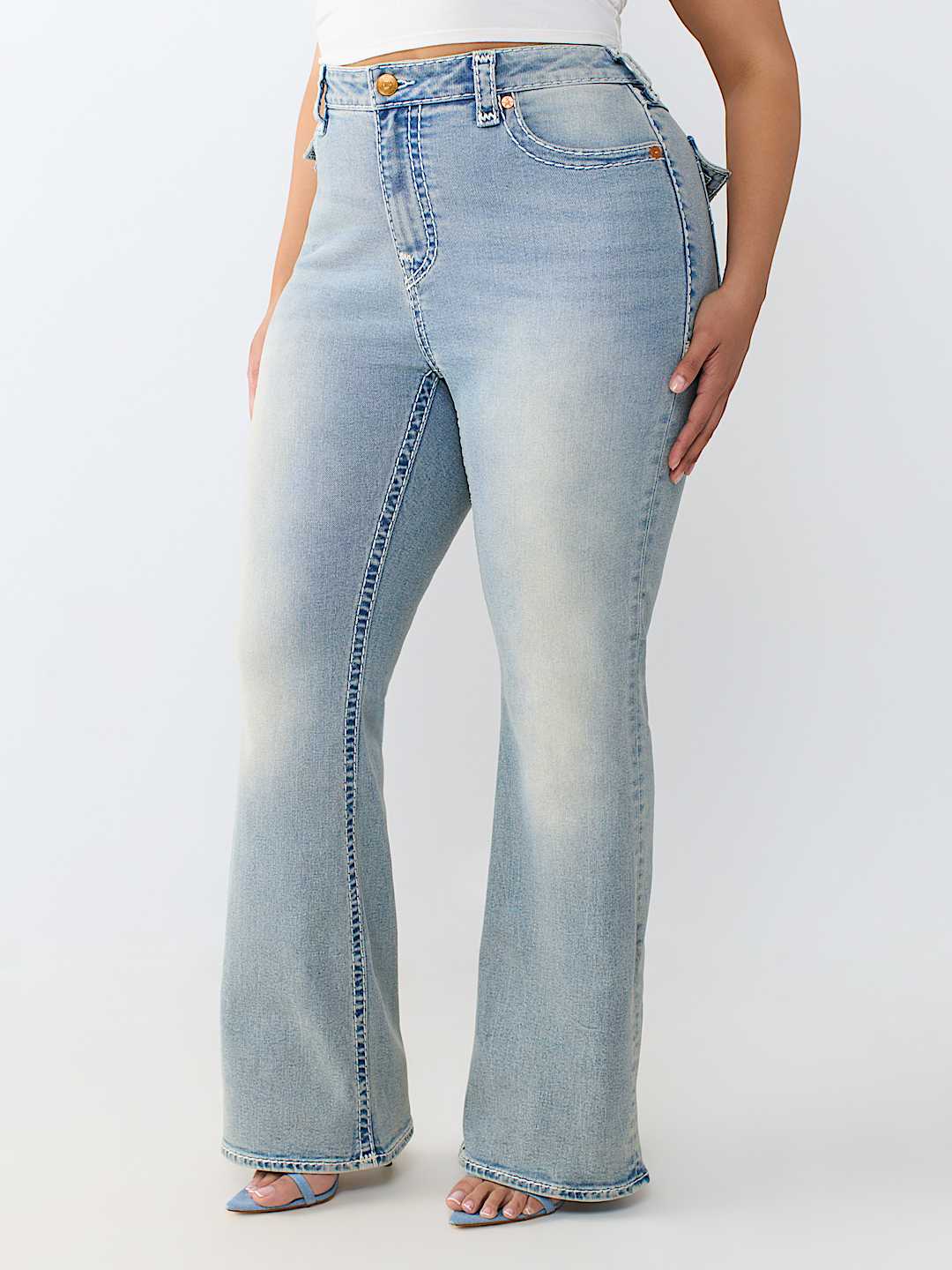 PLUS BECCA MID RISE TIGER SUPER T FLAP BOOTCUT JEAN