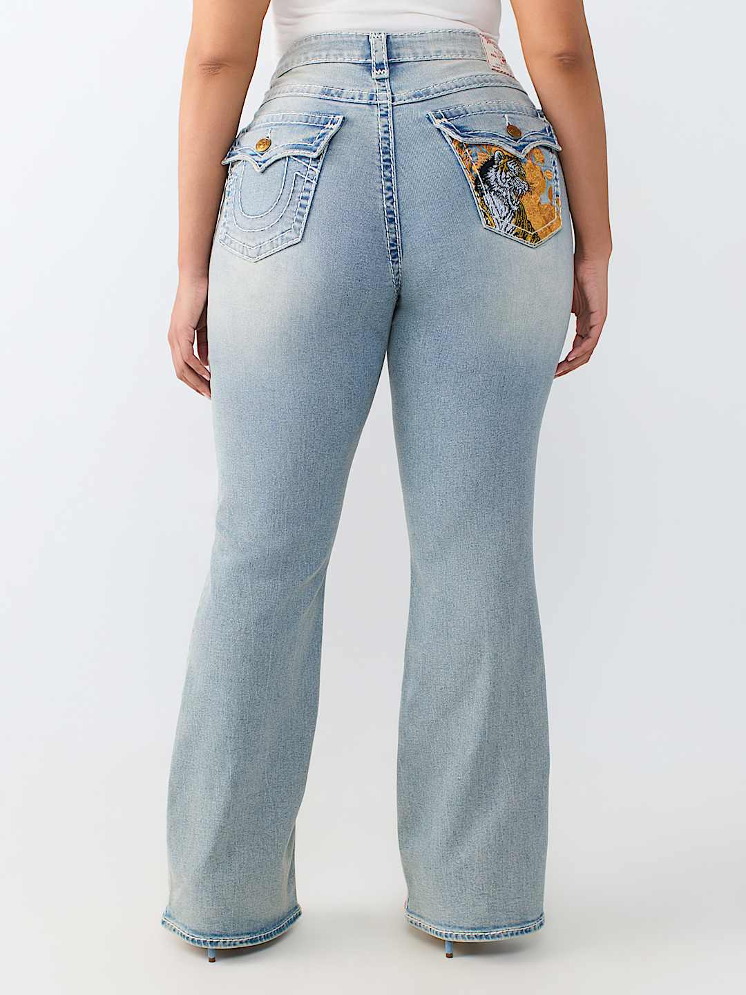 PLUS BECCA MID RISE TIGER SUPER T FLAP BOOTCUT JEAN