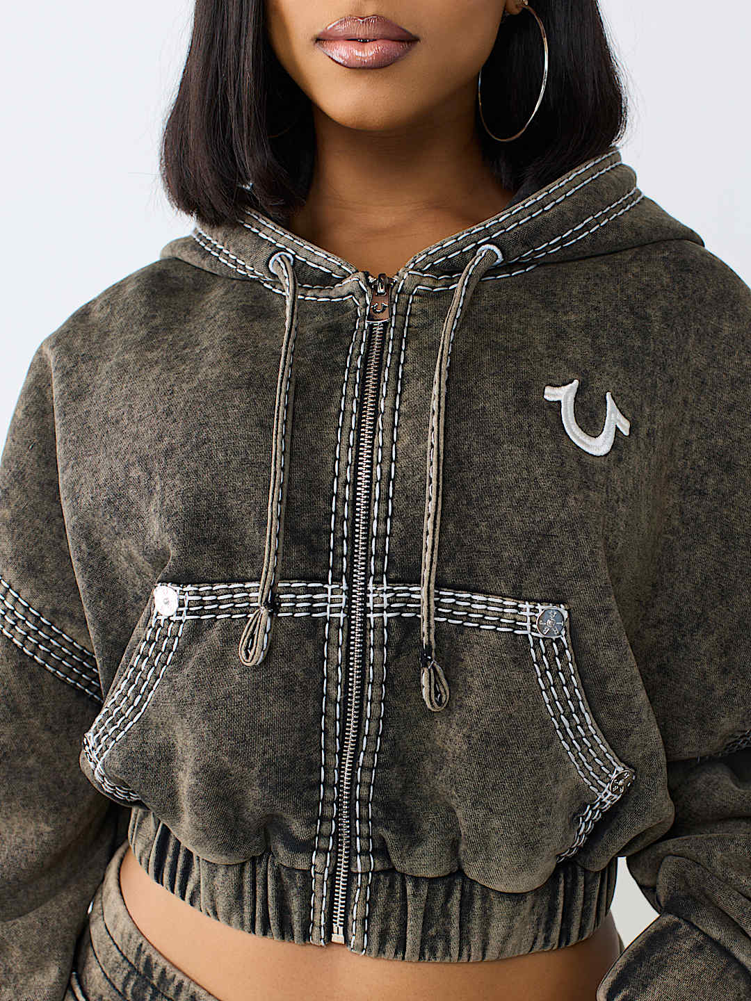 SUPER T WASHED RELAXED GIRLFRIEND ZIP HOODIE