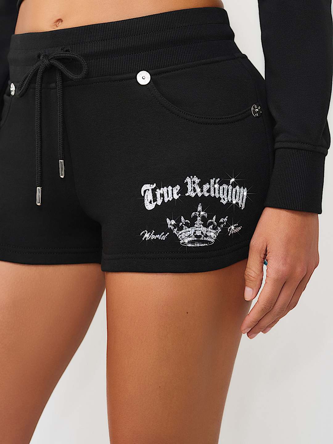 Женские трикотажные шорты True Religion Joey Mid Rise со стразами, черные