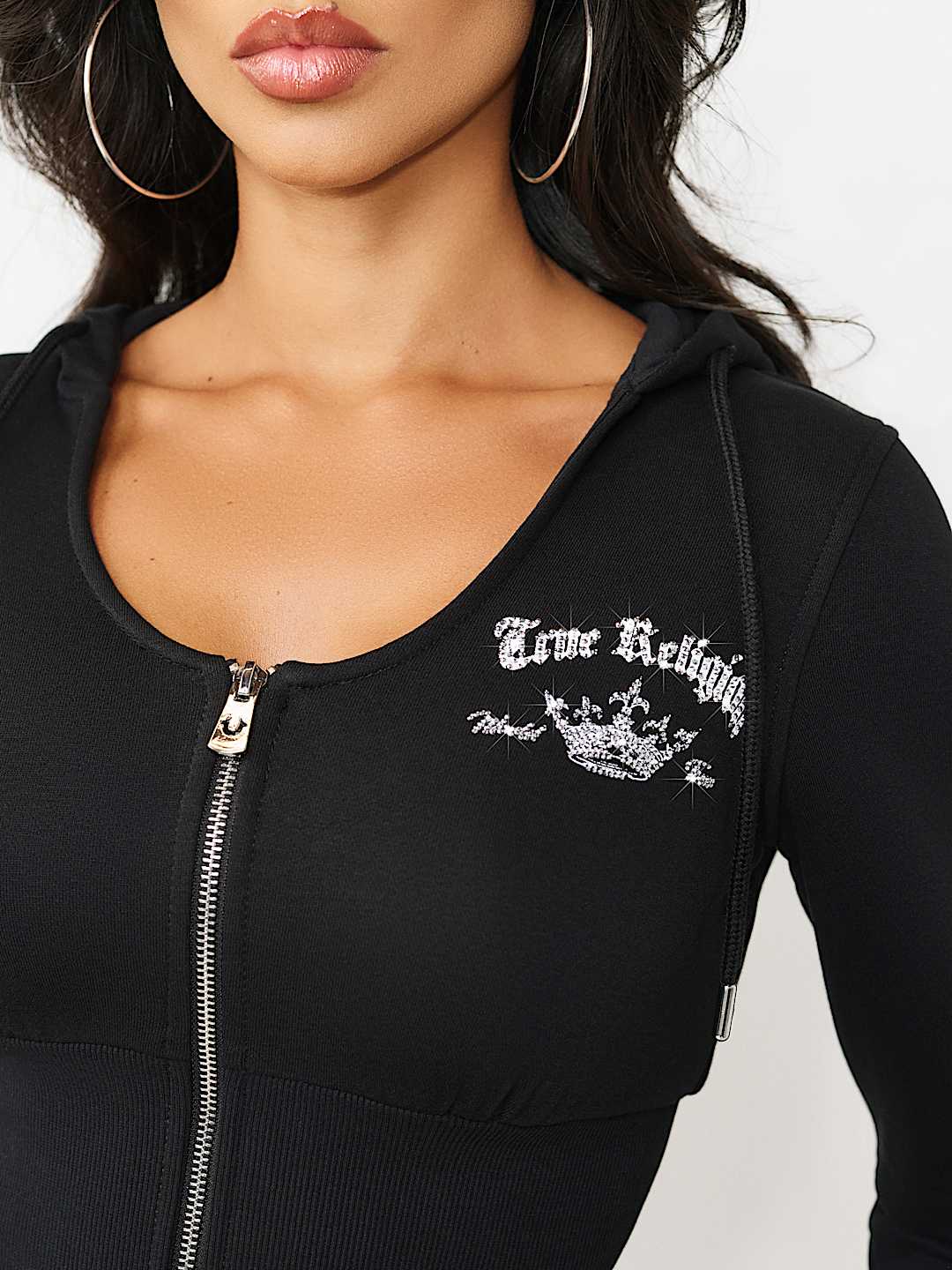CRYSTAL LOW PLUNGE FRENCH TERRY ZIP HOODIE, image 5
