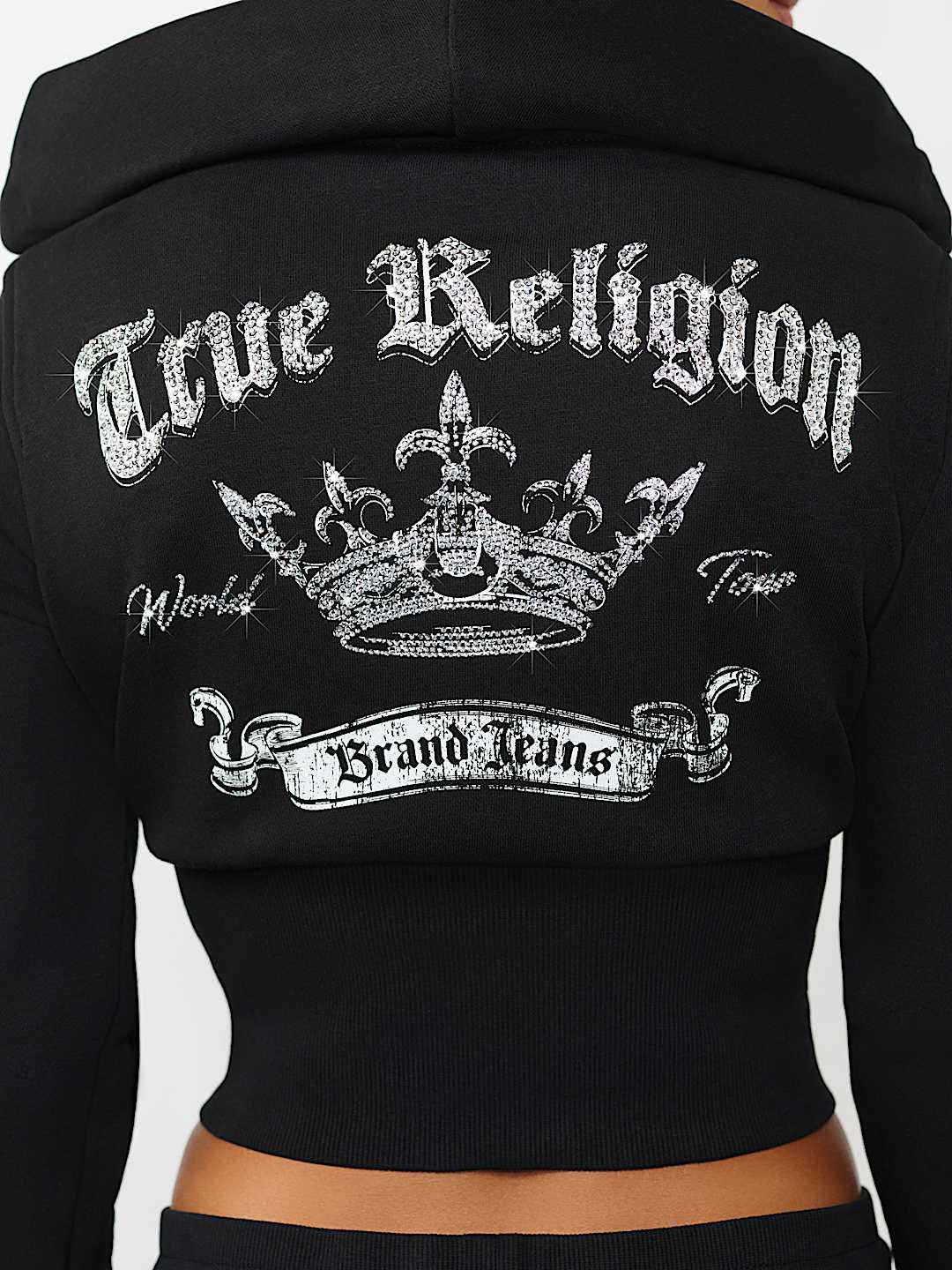 Женское худи True Religion Crystal Low Plunge из френч-терри на молнии, черное