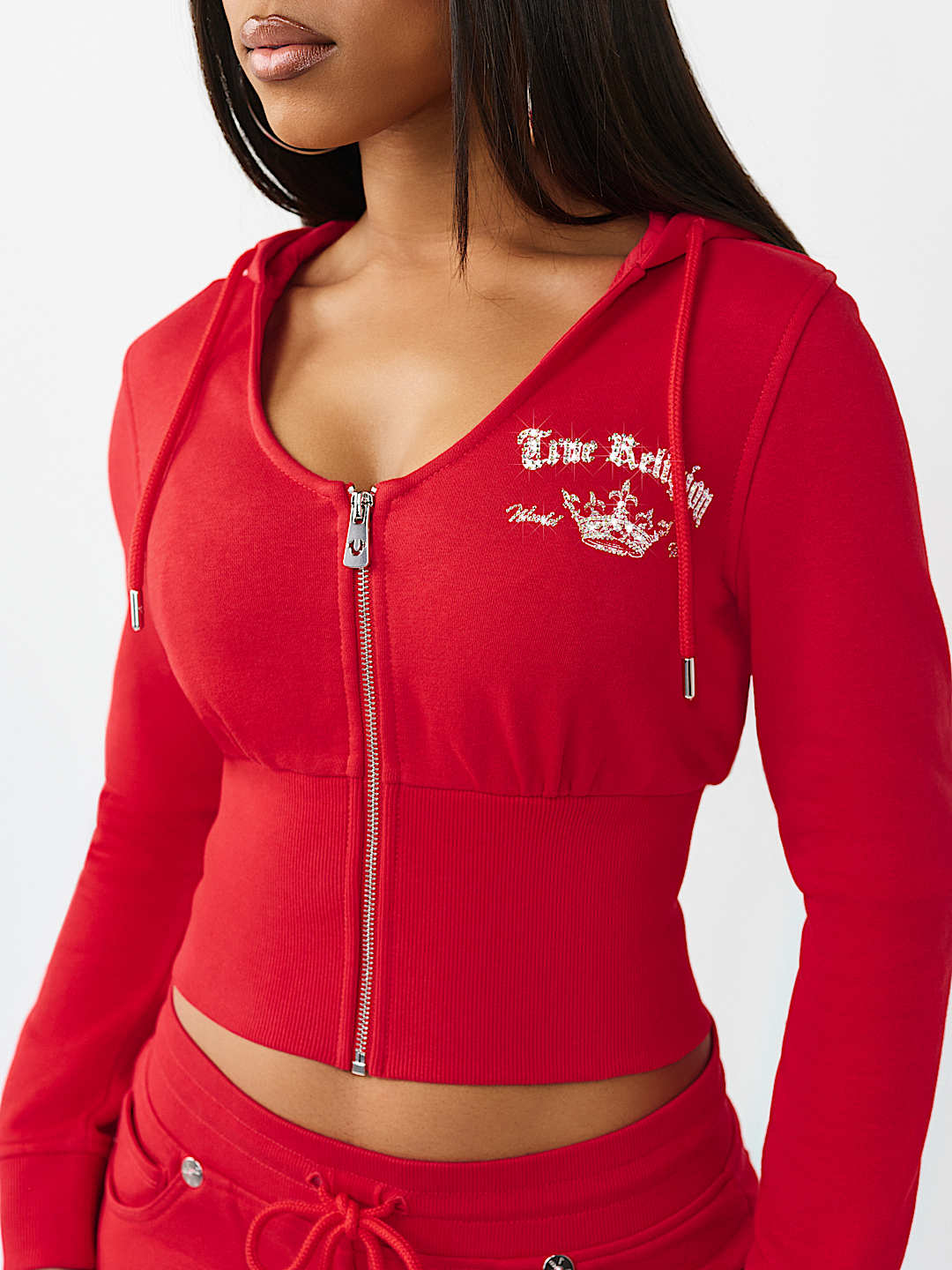 CRYSTAL LOW PLUNGE FRENCH TERRY ZIP HOODIE, image 2