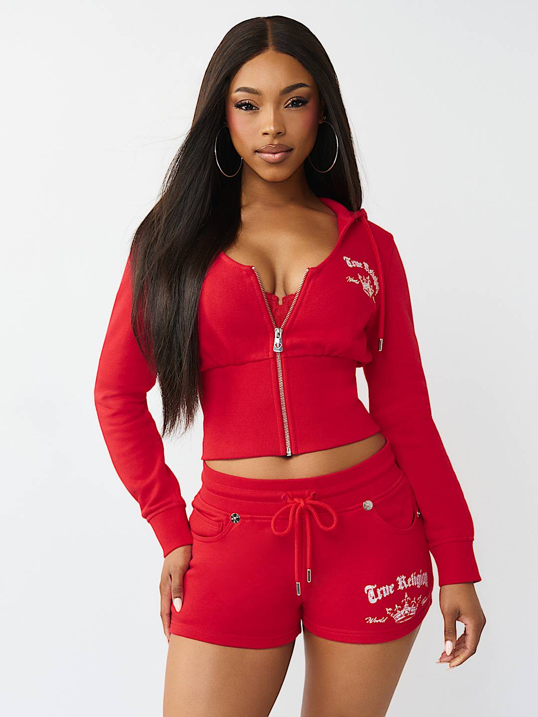 CRYSTAL LOW PLUNGE FRENCH TERRY ZIP HOODIE, image 3