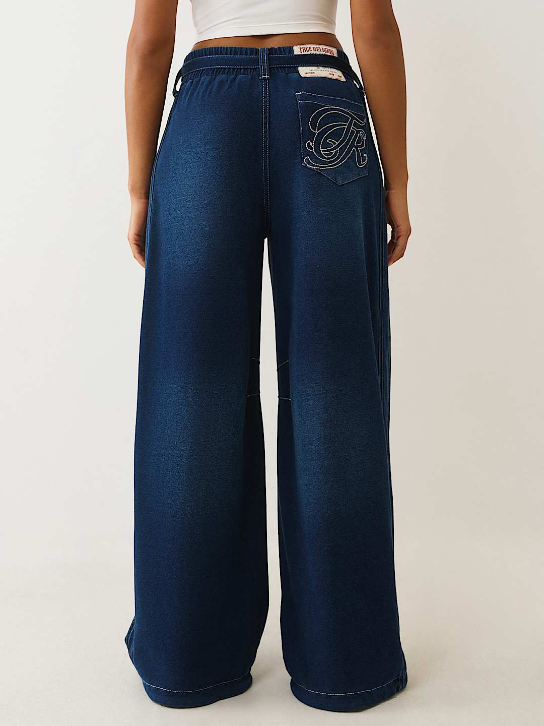 PANTALON EN MOLLETON COUPE BALLON D&Eacute;LAV&Eacute; INDIGO
