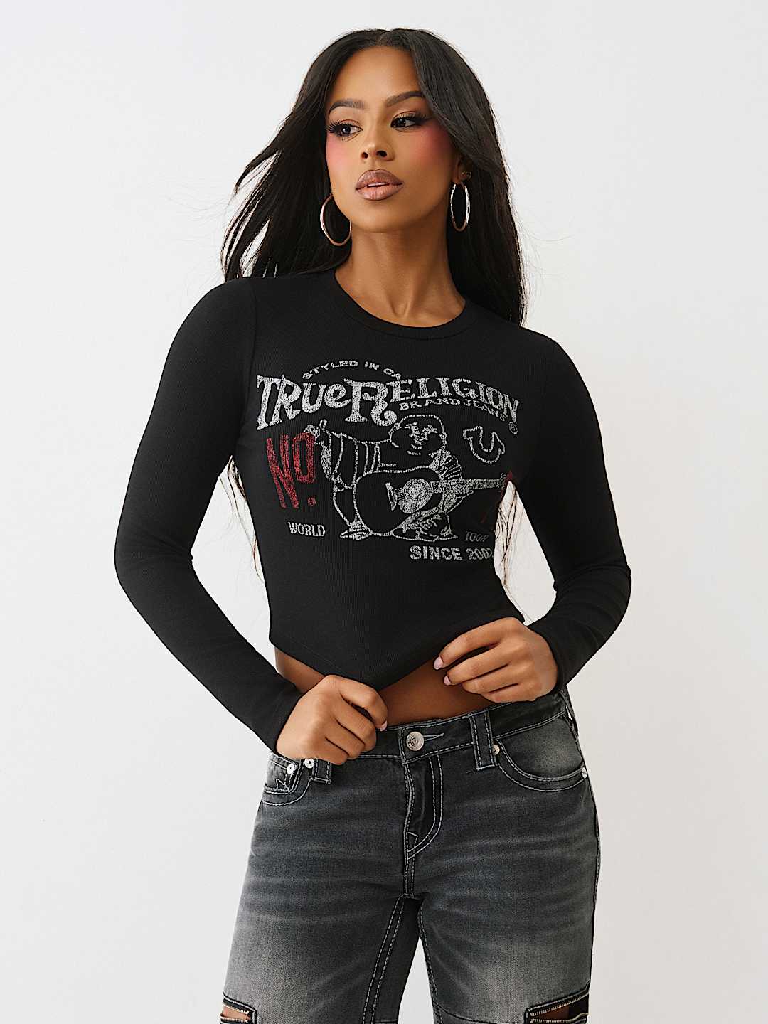 PRINTED BUDDHA LONG SLEEVE BABY TEE, image 2