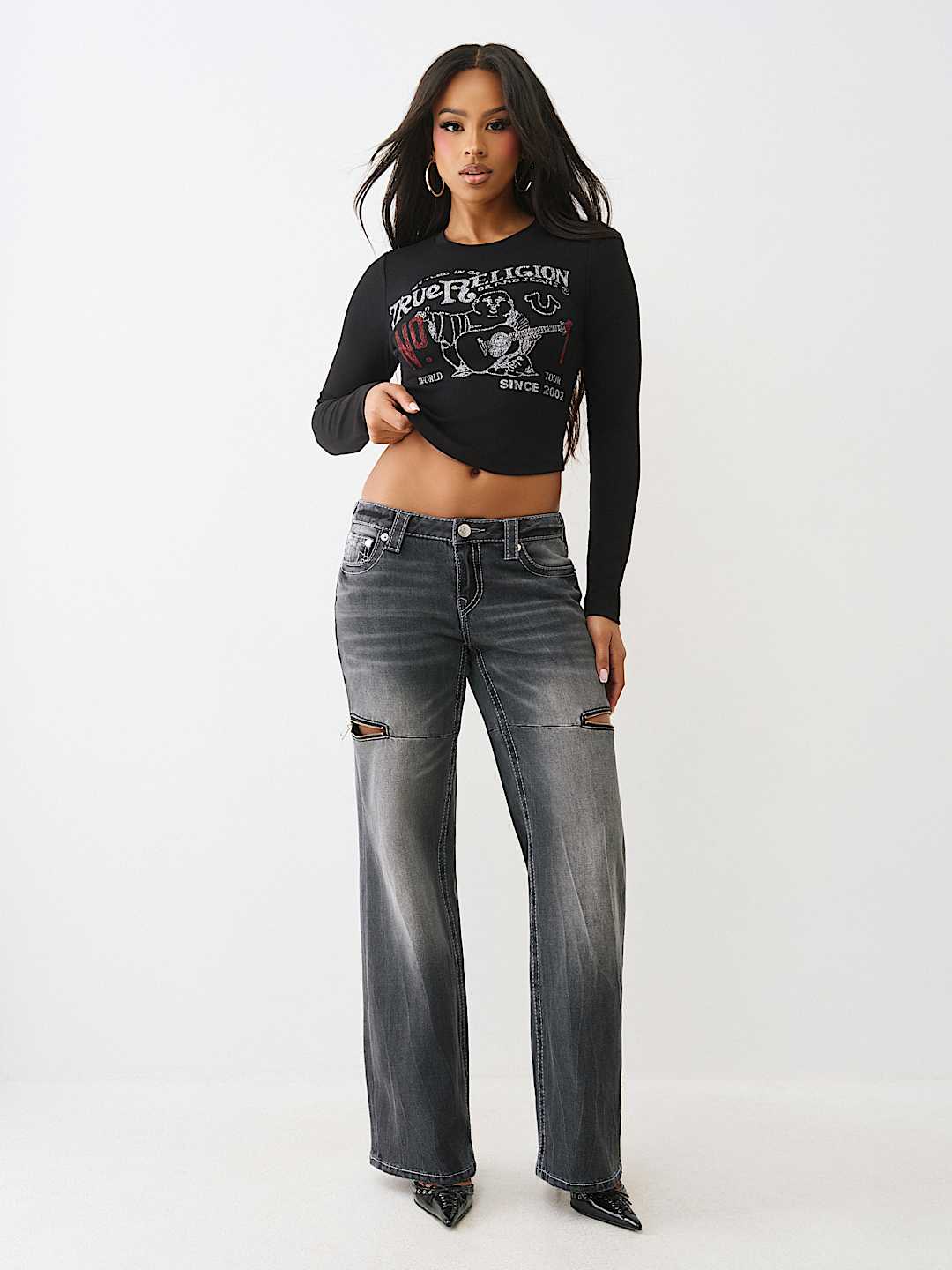 PRINTED BUDDHA LONG SLEEVE BABY TEE, image 3