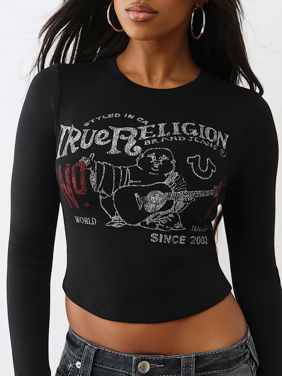 PRINTED BUDDHA LONG SLEEVE BABY TEE, image 1