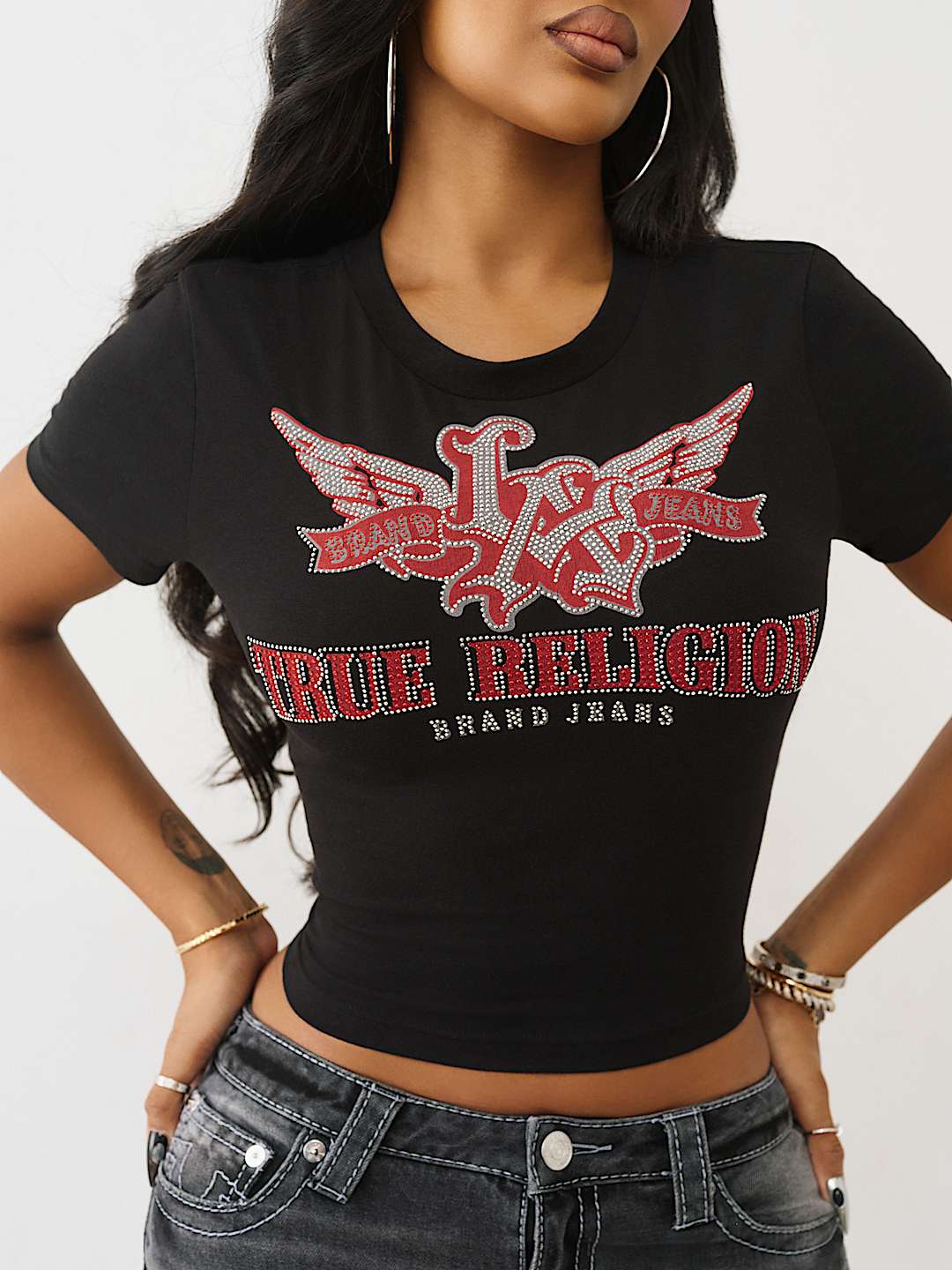 CRYSTAL WINGED LOGO BABY TEE, image 2
