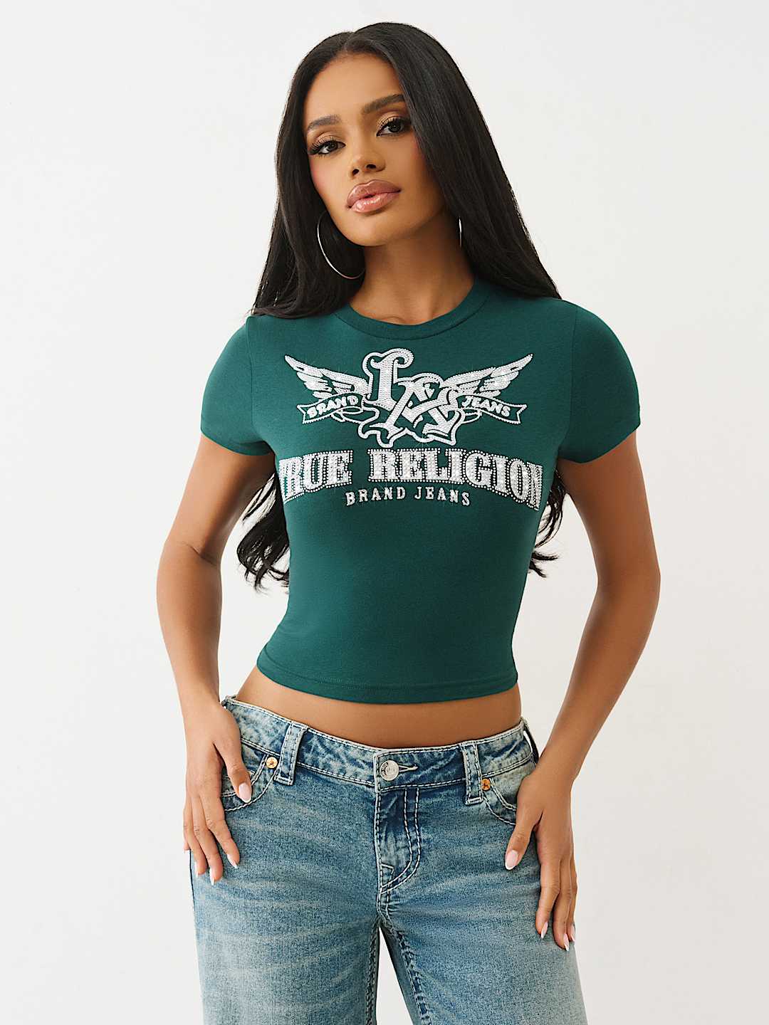 CRYSTAL WINGED LOGO BABY TEE, image 2
