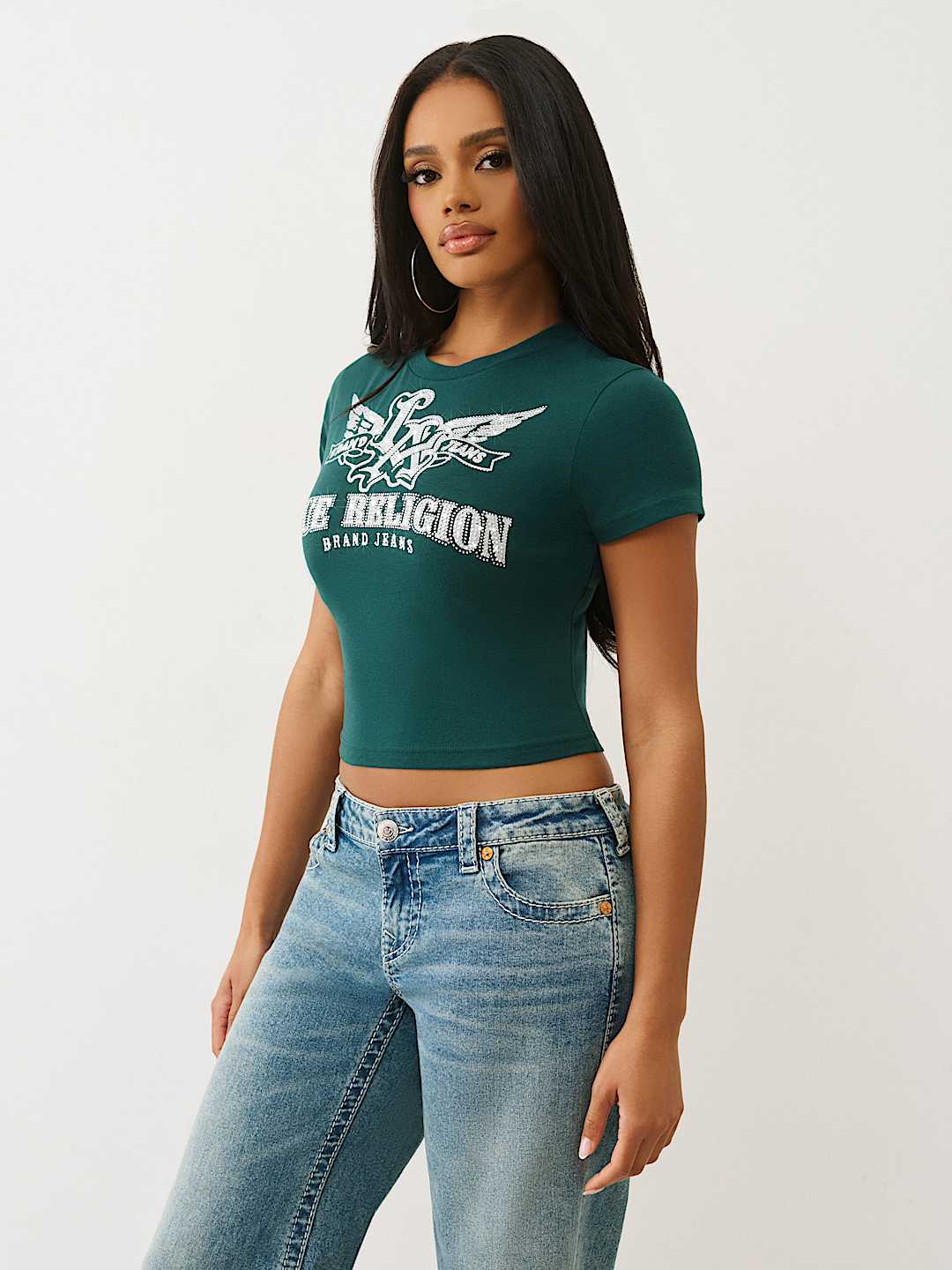 CRYSTAL WINGED LOGO BABY TEE, image 4