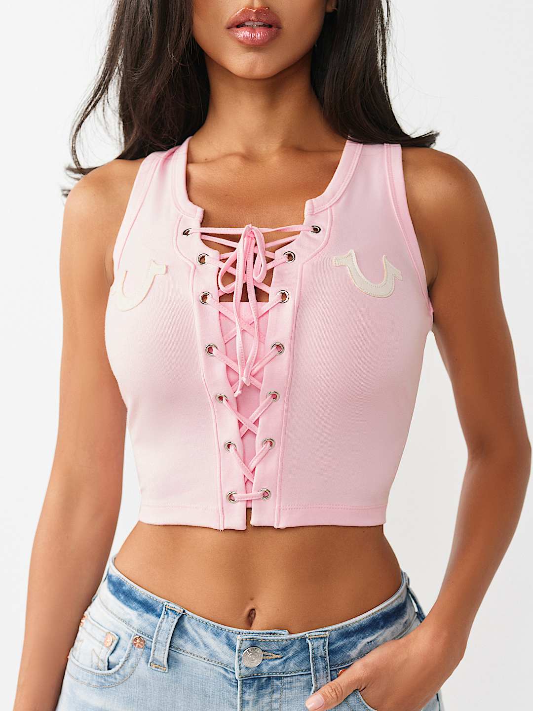 APPLIQU&Eacute; LACE-UP TANK, image 1