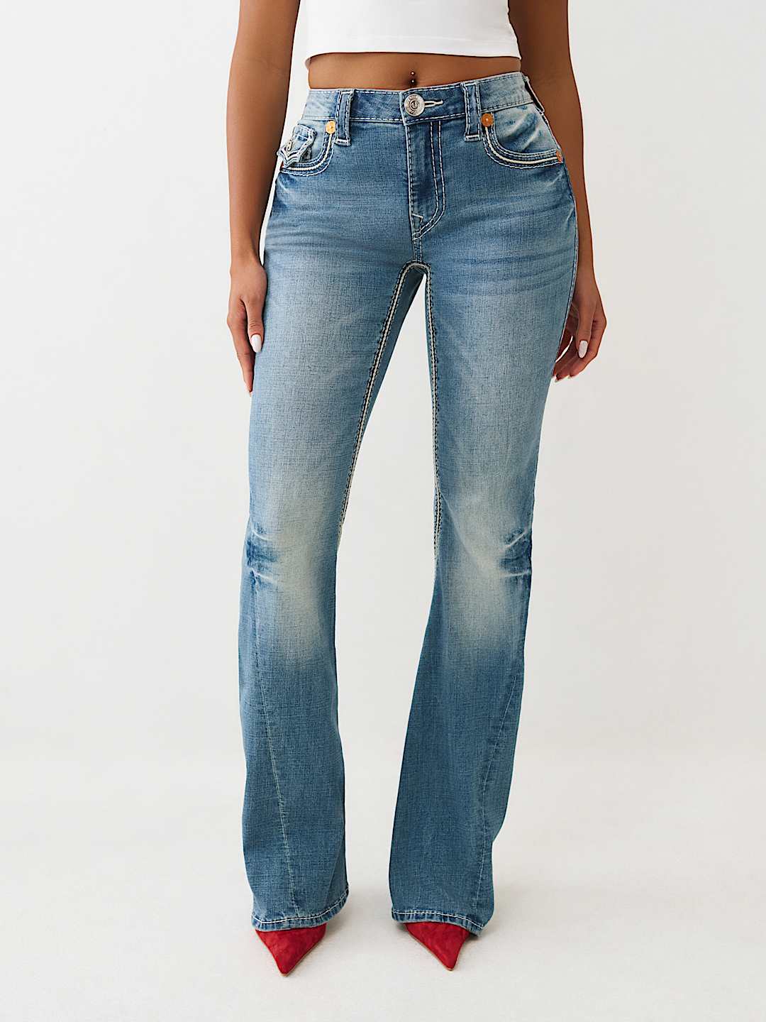 JOEY ROPE STITCH AND BIG T ULTRA FLARE JEAN - Medium Wash | True