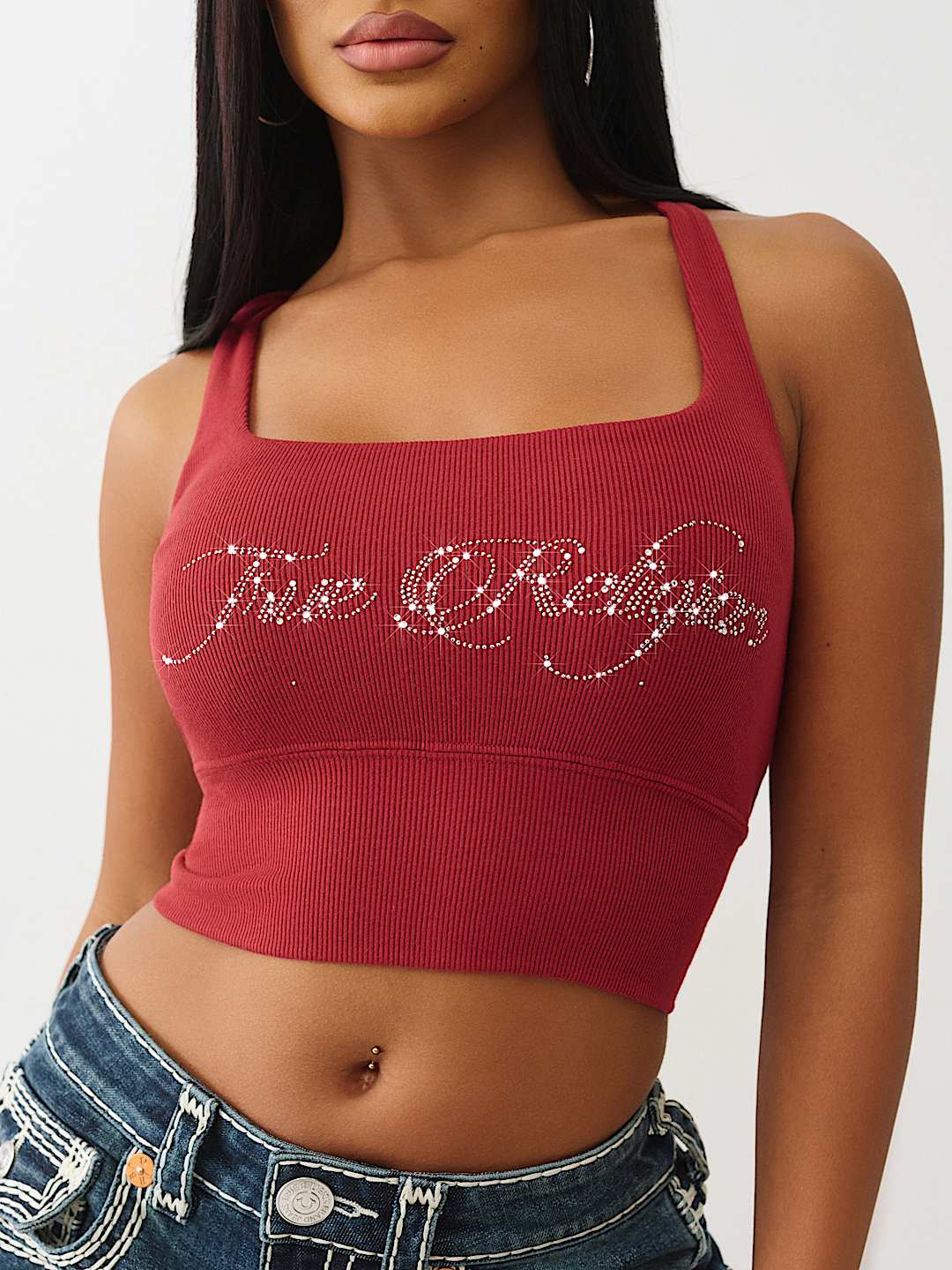 CROPPED STRAPPY RIBBED TANK, image 2