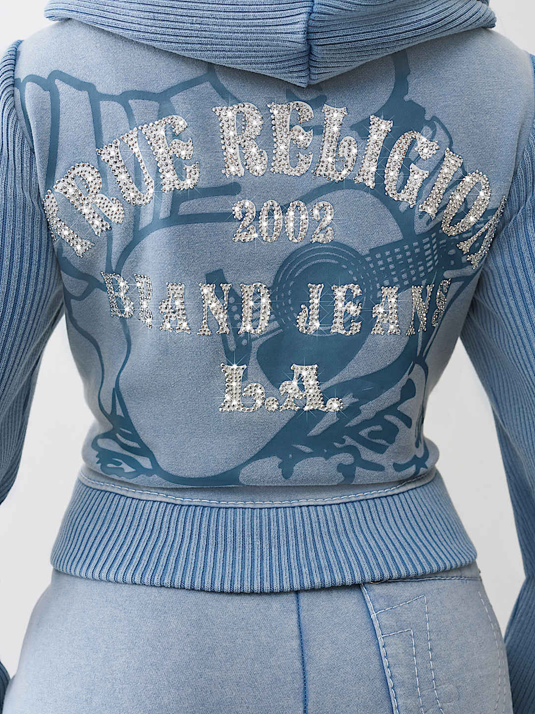 Женская укороченная худи на молнии True Religion Big T Shrunken в рубчик