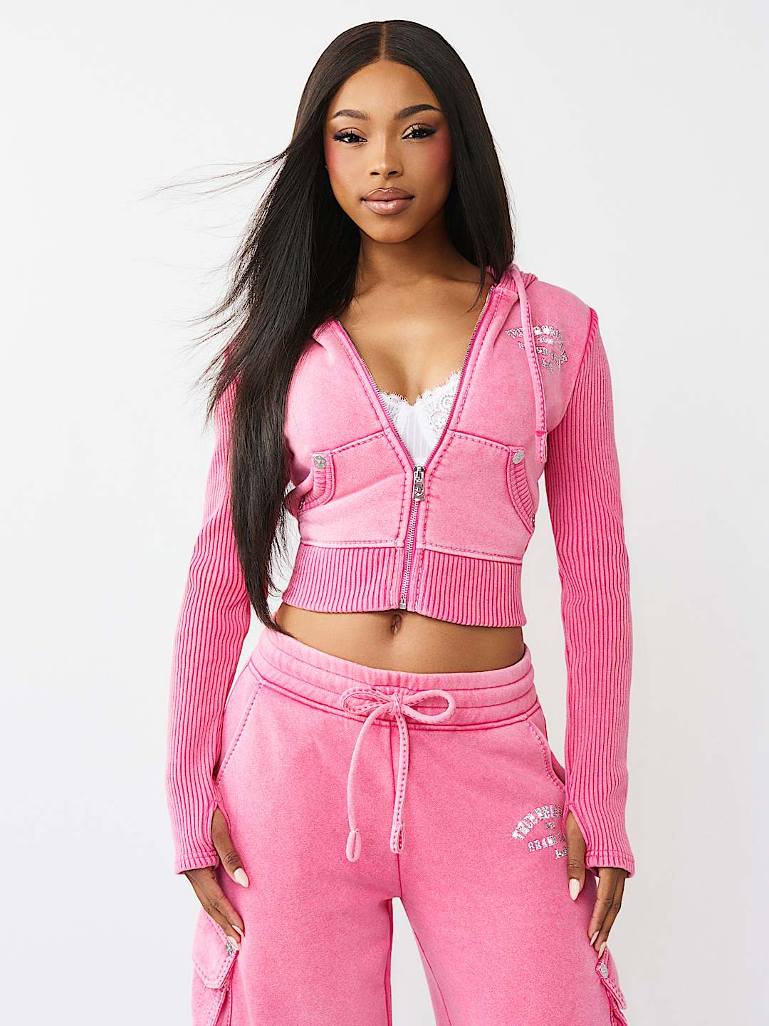 SUDADERA CORTA CON CAPUCHA Y CIERRE ACANALADA BIG&nbsp;T, image 2