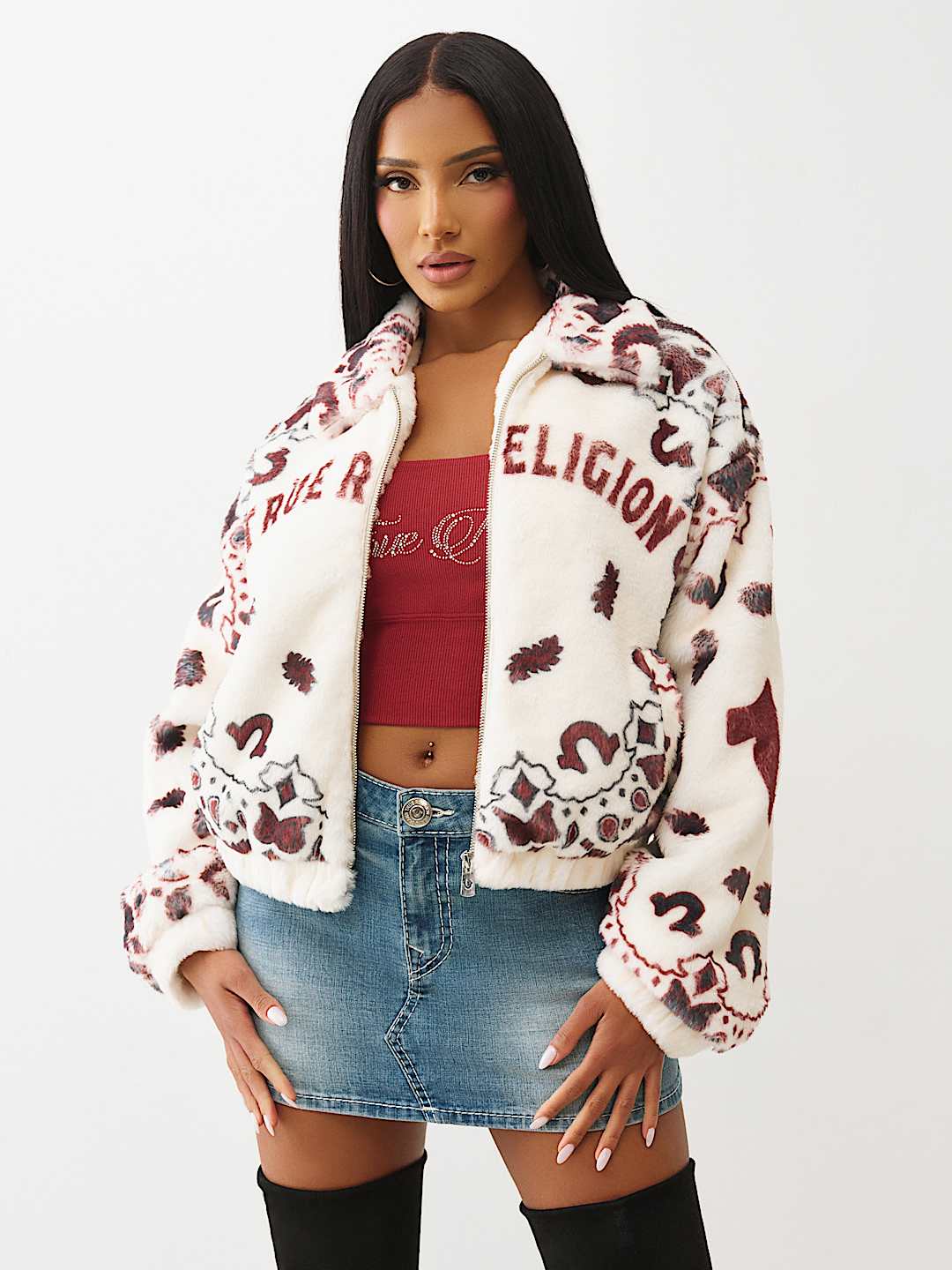 BANDANA PRINT FAUX FUR  JACKET, image 6
