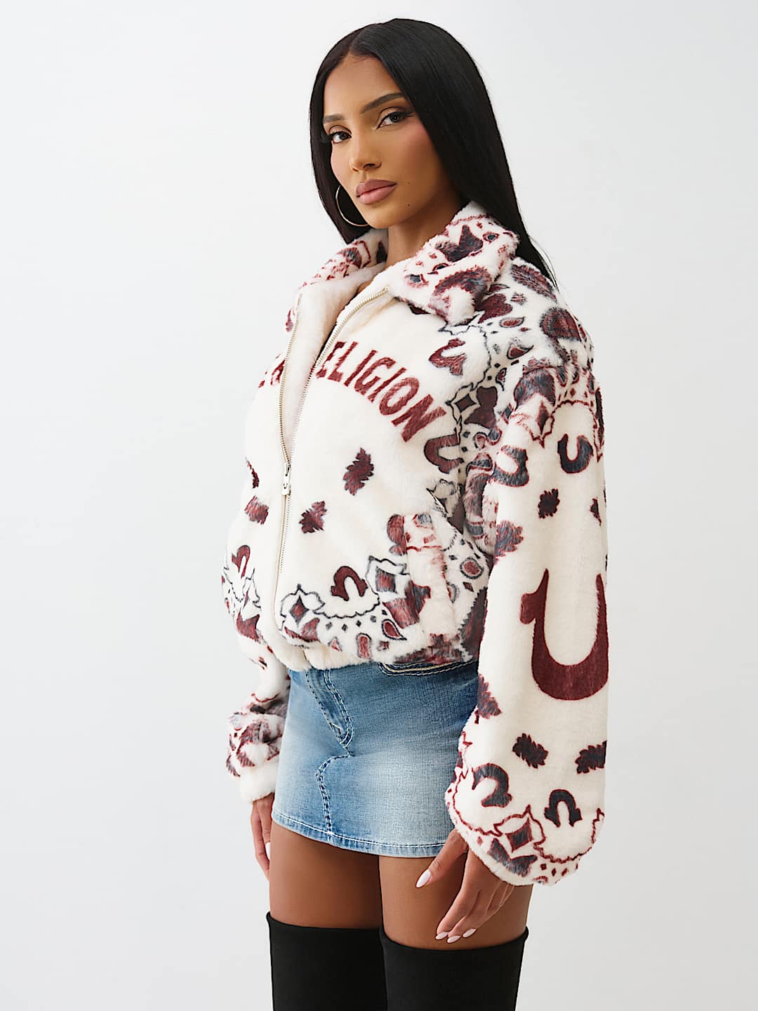 BANDANA PRINT FAUX FUR  JACKET, image 8