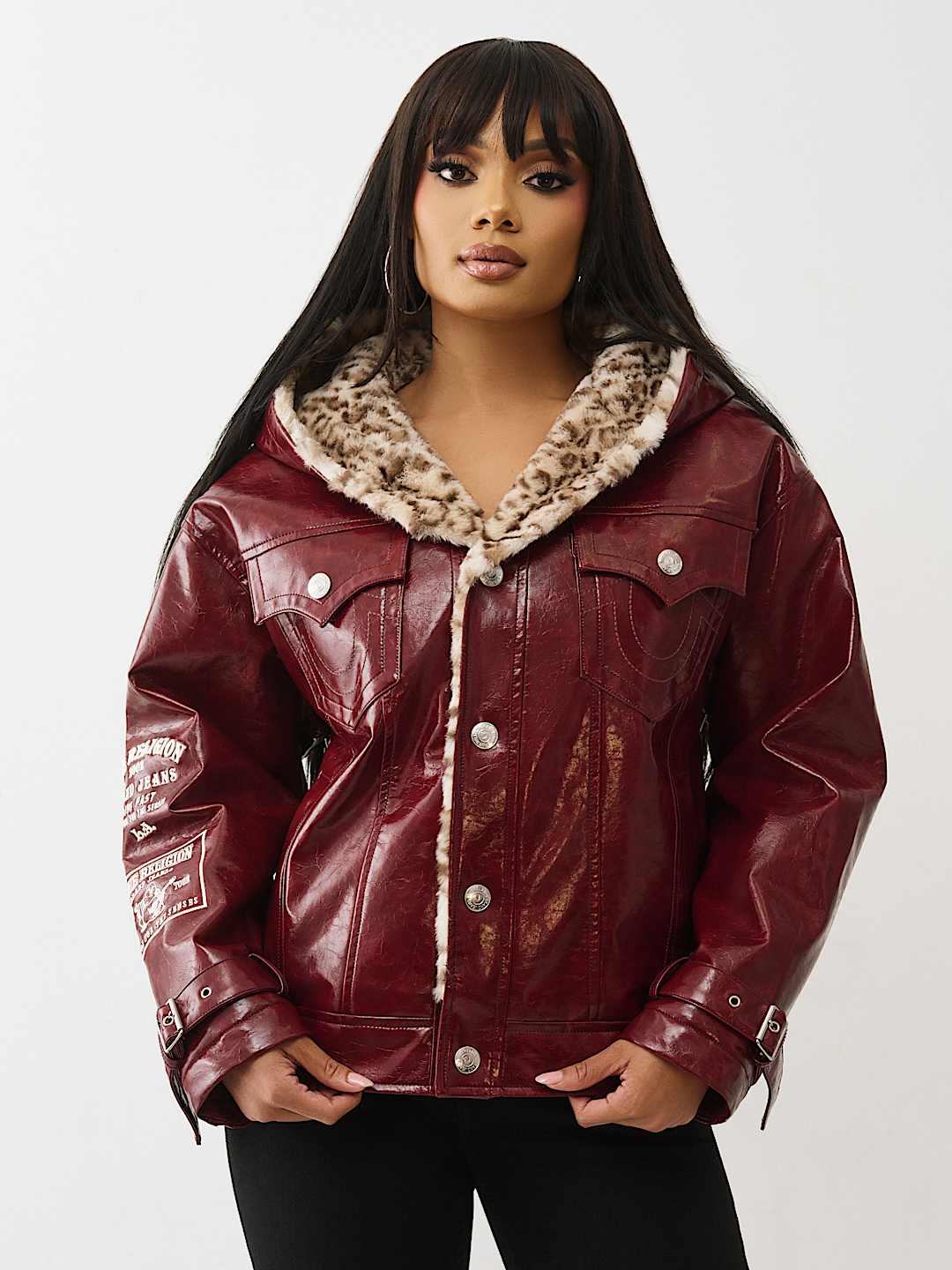 OVERSIZED PATENT LEATHER JACKET - Biking Red | True Religion