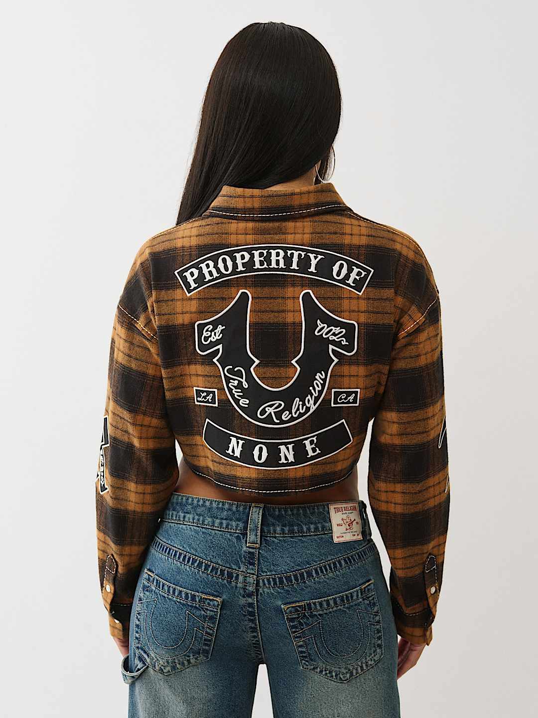 BIG T CROPPED FLANNEL SHACKET - BLACK | True Religion
