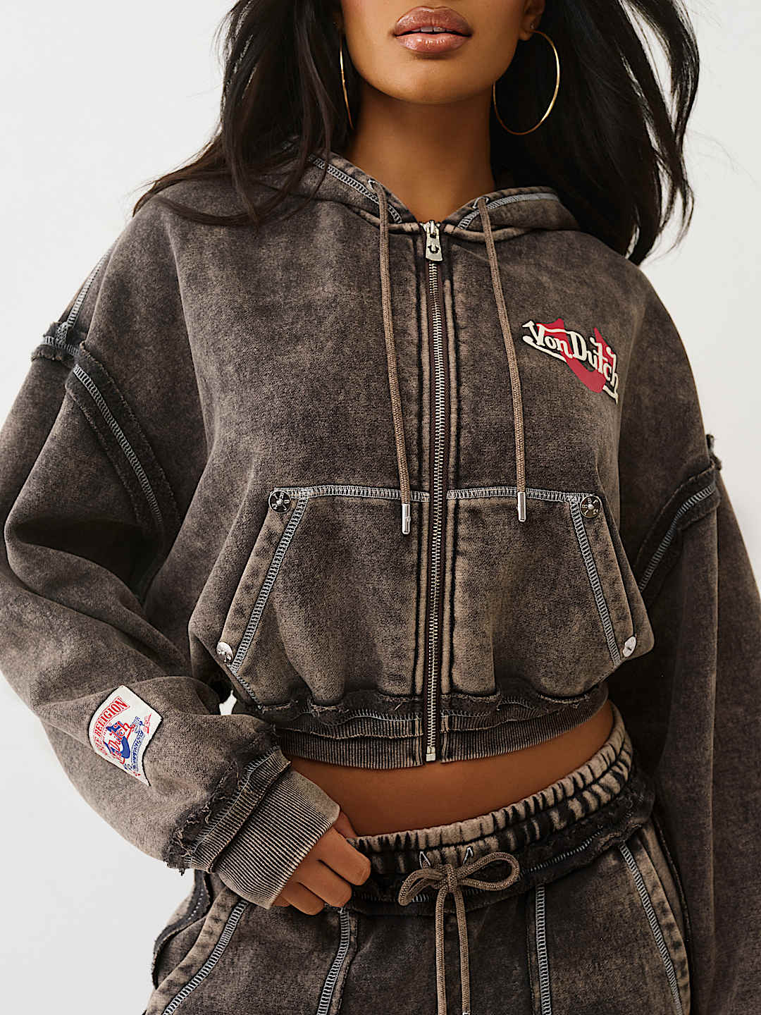 TRUE RELIGION X VON DUTCH WASHED GIRLFRIEND ZIP HOODIE