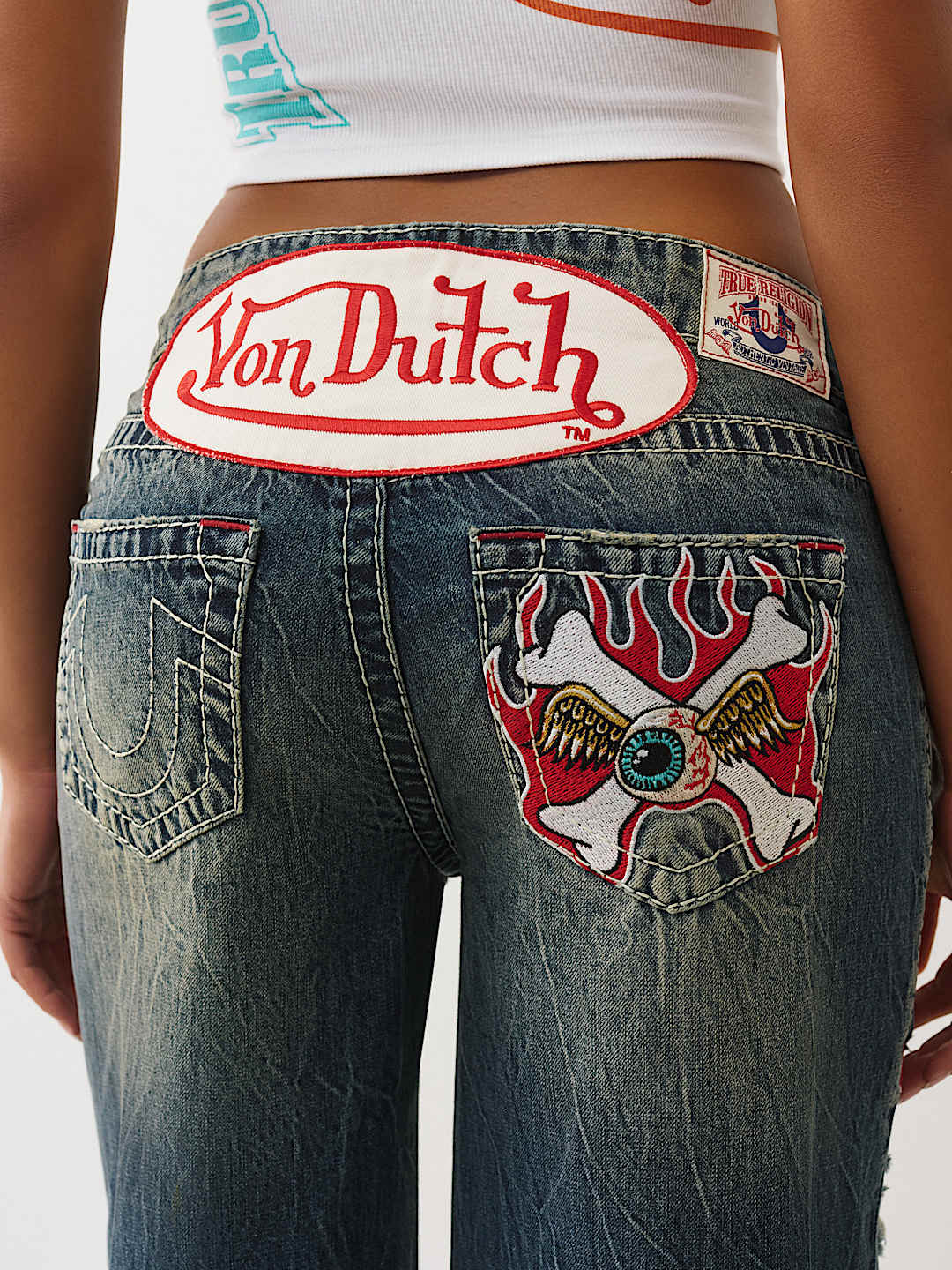 TRUE RELIGION X VON DUTCH BOBBI MID RISE BIG T BAGGY JEAN, image 3