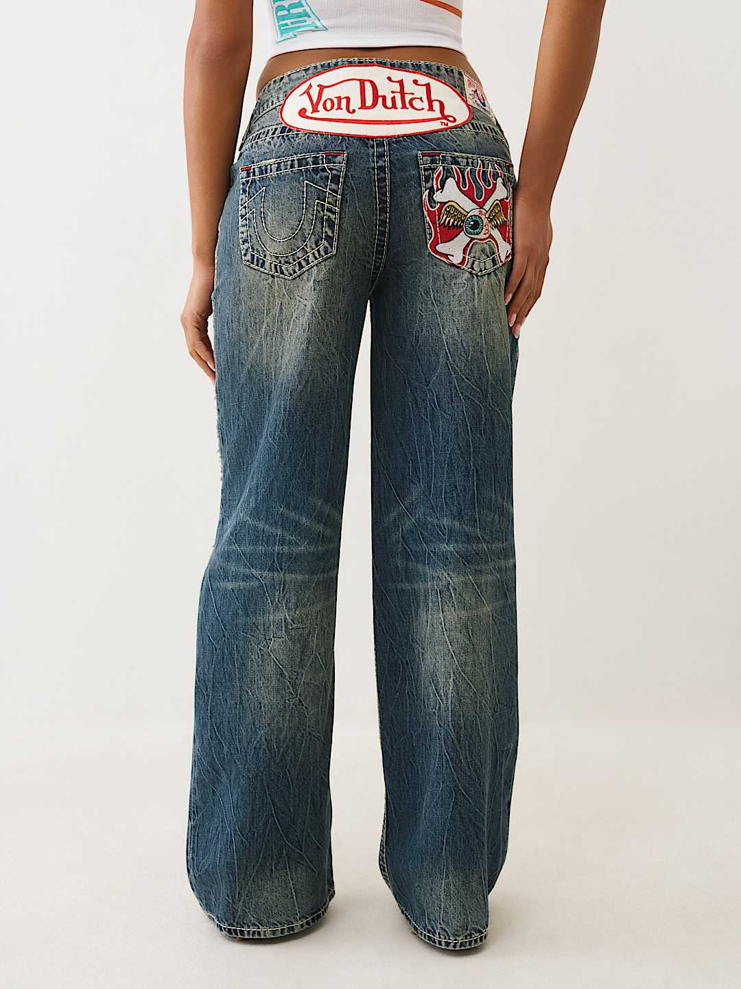 TRUE RELIGION X VON DUTCH BOBBI MID RISE BIG T BAGGY JEAN, image 6