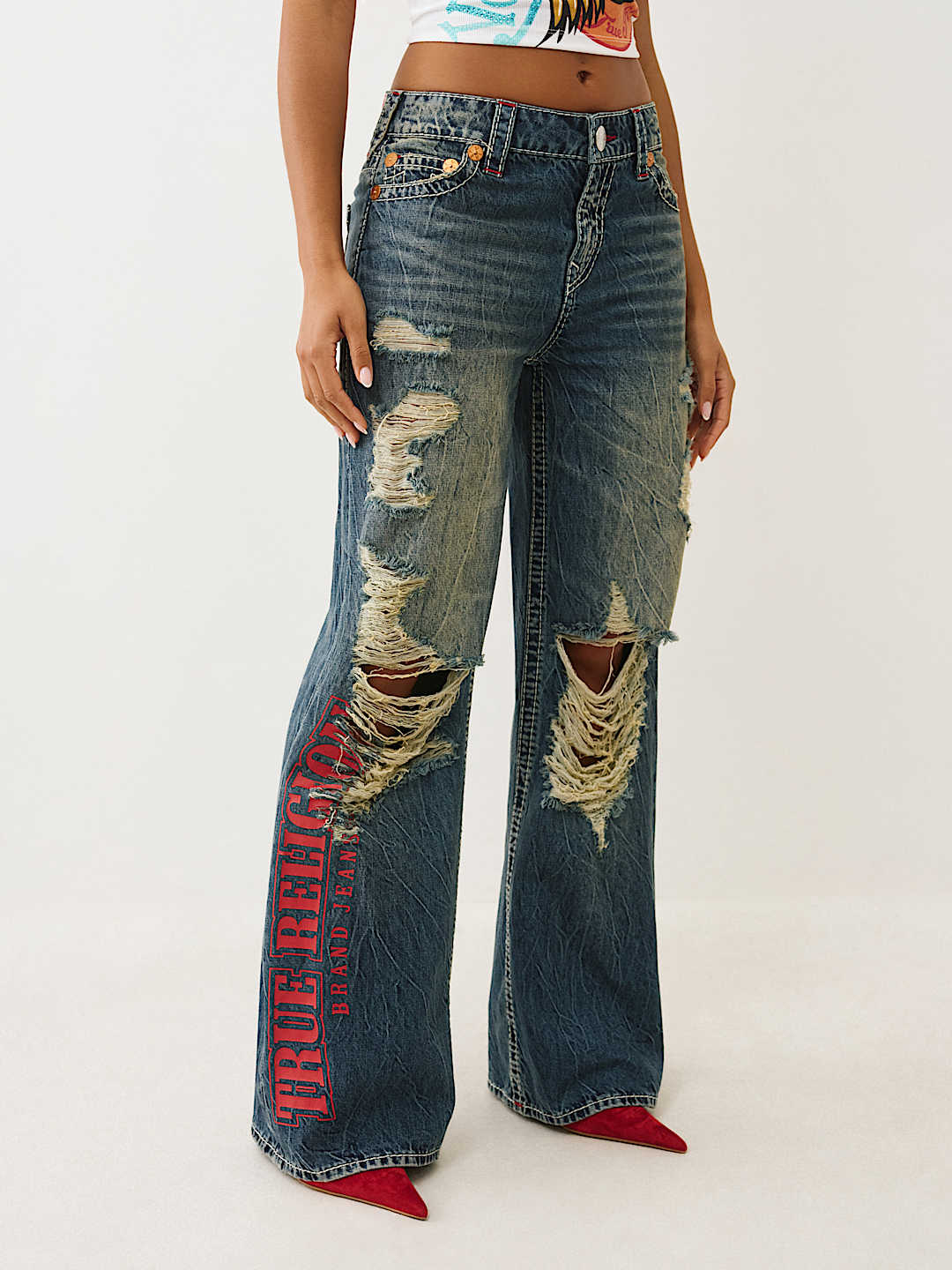 TRUE RELIGION X VON DUTCH BOBBI MID RISE BIG T BAGGY JEAN, image 7