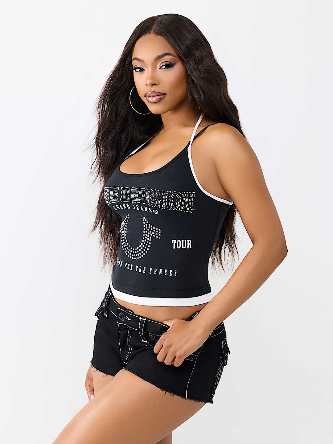 CRYSTAL HORSESHOE DOUBLE STRAP SLEEVELESS TOP