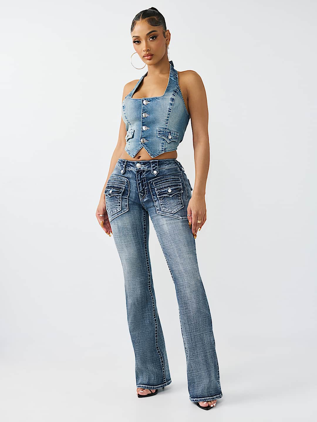 BECCA MID RISE RETRO POCKET FLAP BOOTCUT JEAN, image 2