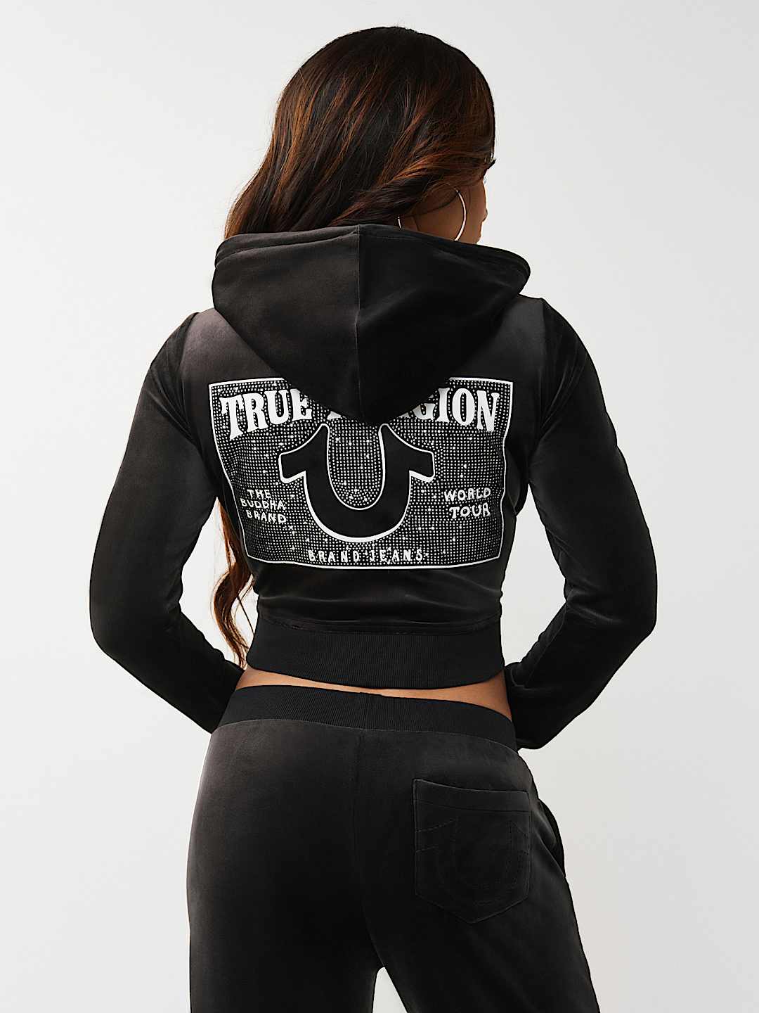 CRYSTAL HORSESHOE VELOUR SHRUNKEN ZIP HOODIE, image 5