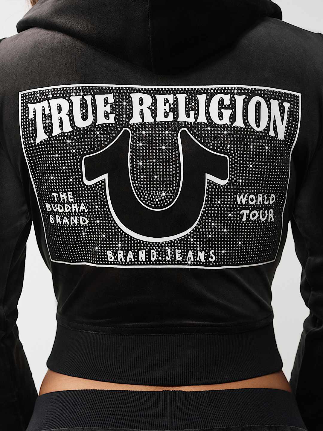 CRYSTAL HORSESHOE VELOUR SHRUNKEN ZIP HOODIE, image 1