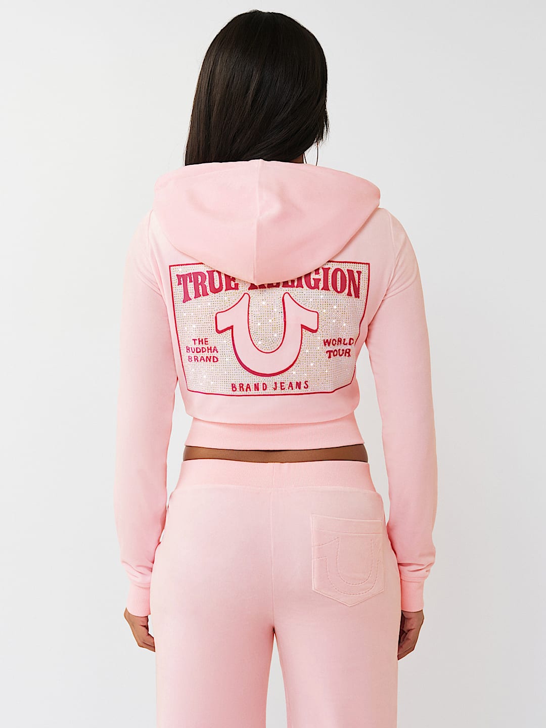 CRYSTAL HORSESHOE VELOUR SHRUNKEN ZIP HOODIE, image 5