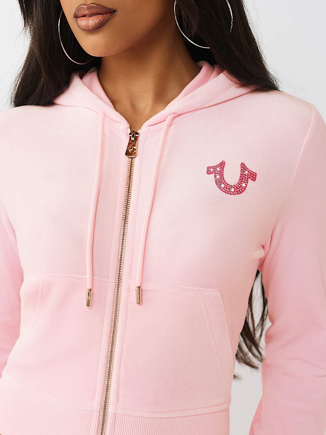 CRYSTAL HORSESHOE VELOUR SHRUNKEN ZIP HOODIE, image 6