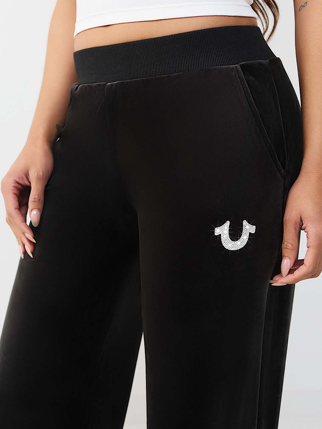 CRYSTAL MID RISE VELOUR STRAIGHT LEG SWEATPANT, image 5